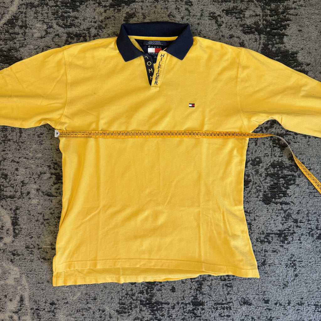 Tommy Hilfiger Yellow Navy Long Sleeve Polo Size S