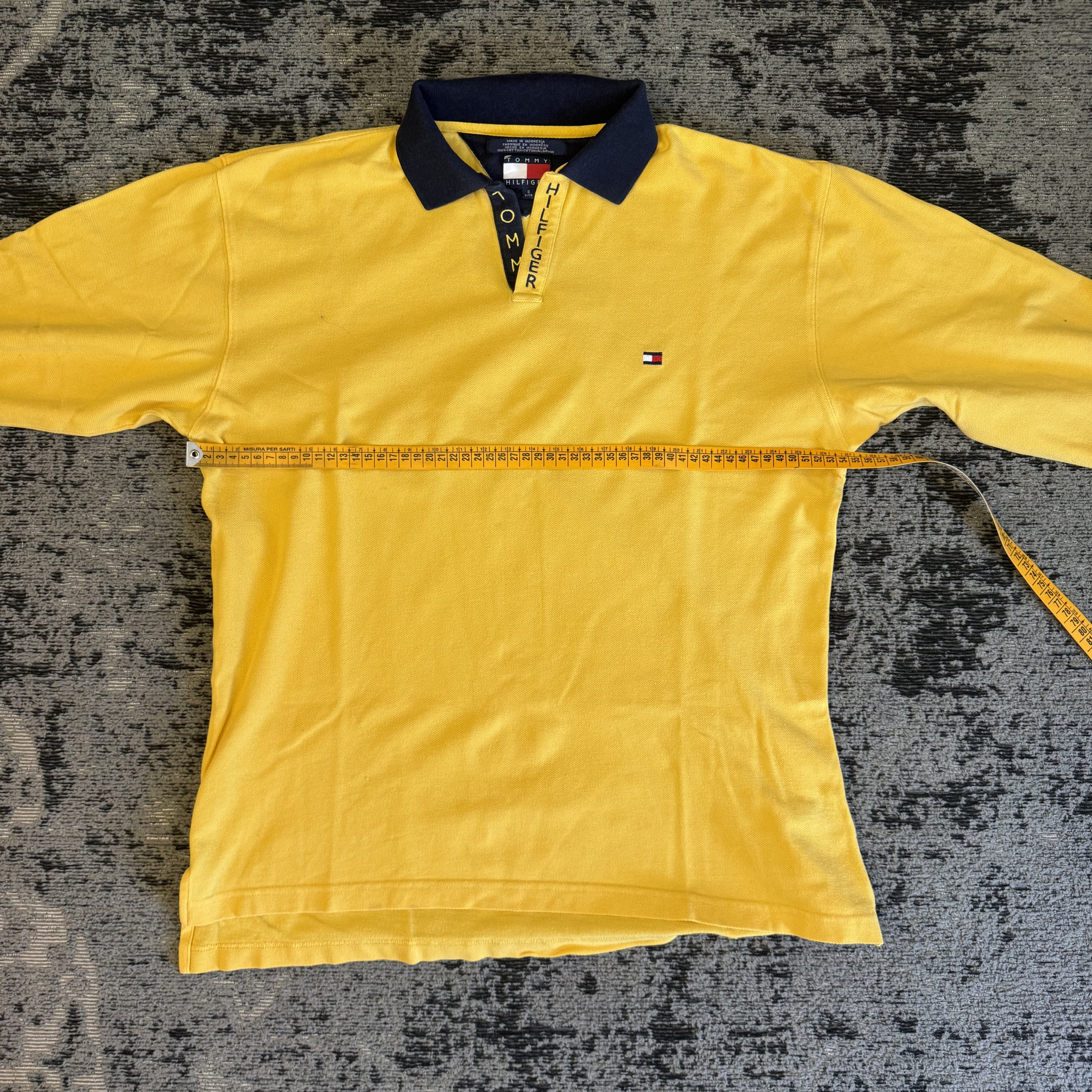 Tommy Hilfiger Yellow Navy Long Sleeve Polo Size S