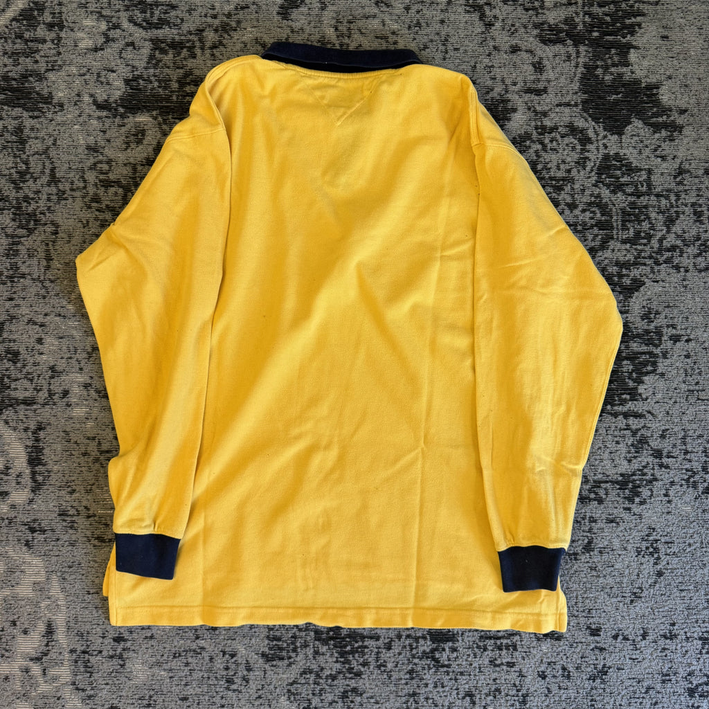 Tommy Hilfiger Yellow Navy Long Sleeve Polo Size S