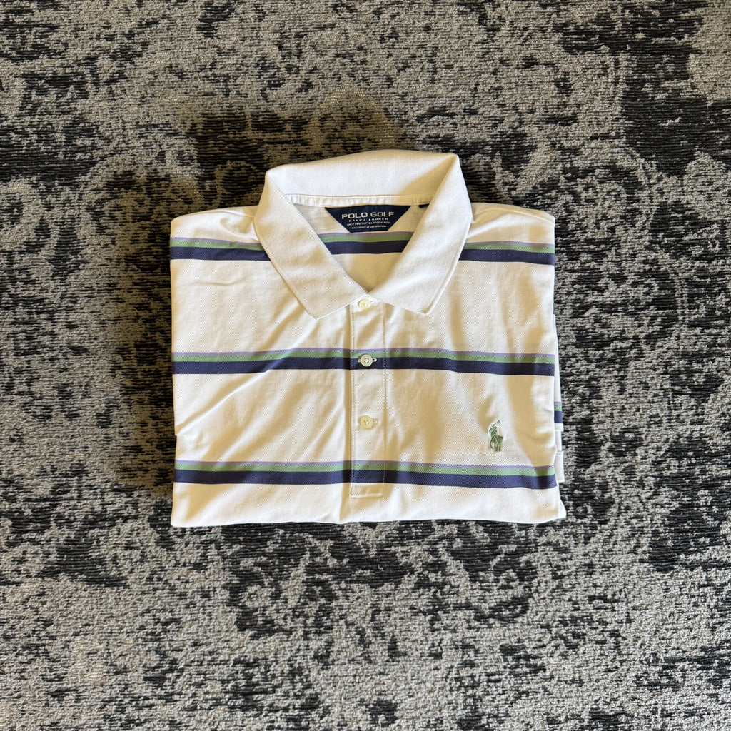 Polo Golf Ralph Lauren Cream Navy Striped Polo Size M