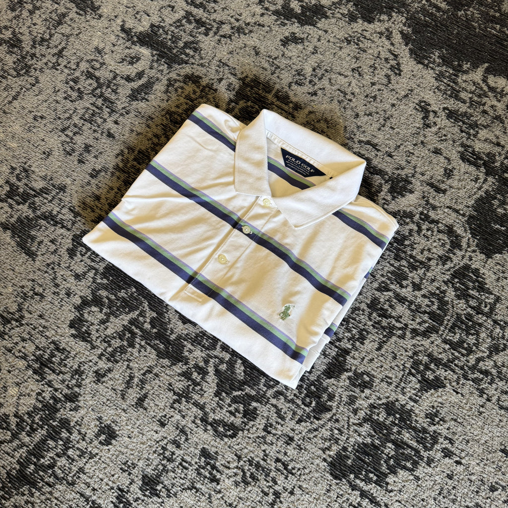 Polo Golf Ralph Lauren Cream Navy Striped Polo Size M