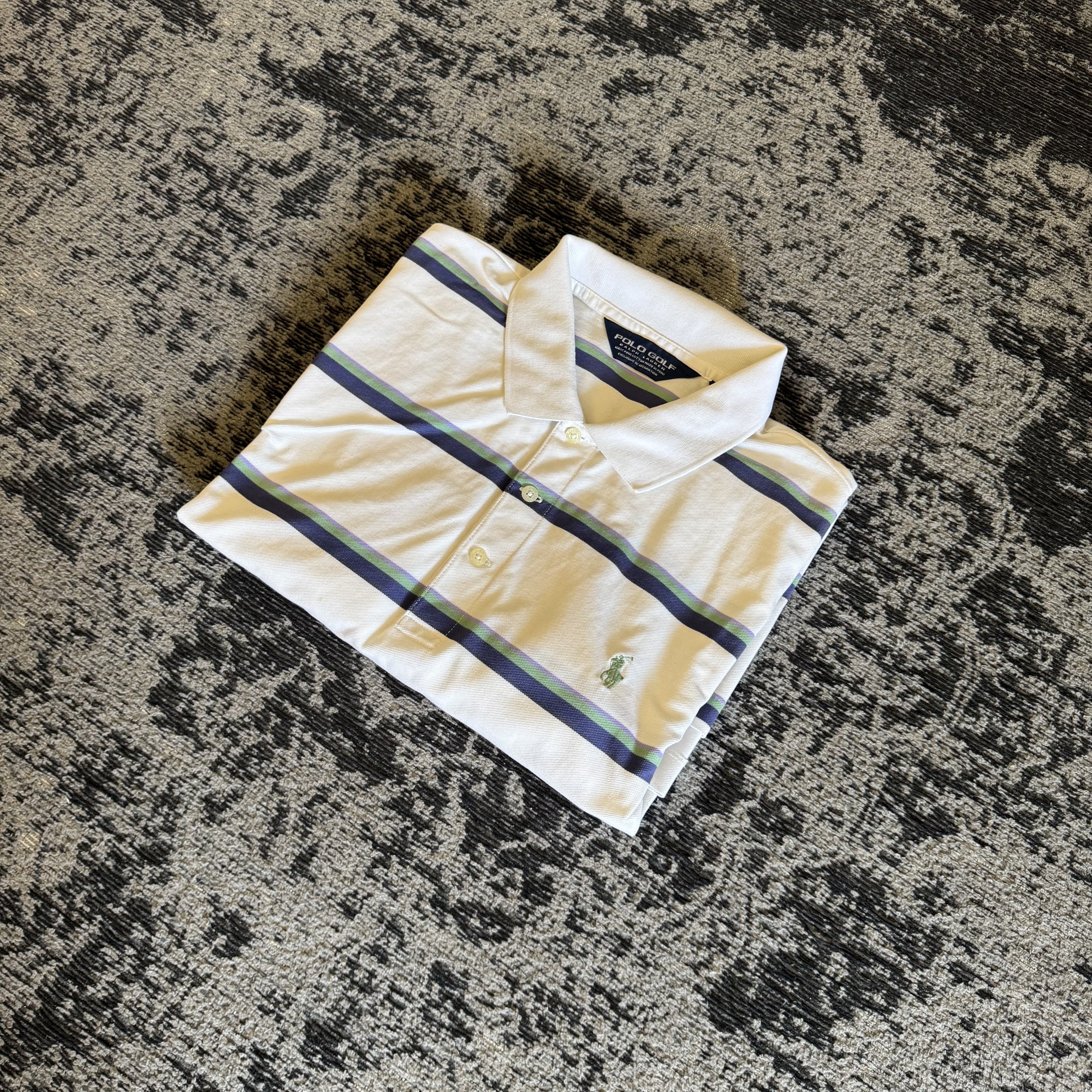 Polo Golf Ralph Lauren Cream Navy Striped Polo Size M