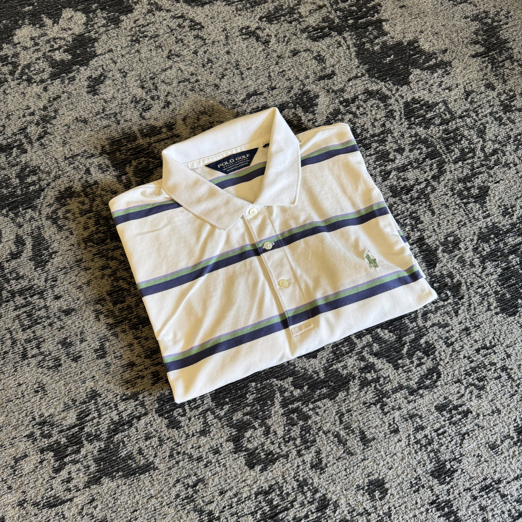 Polo Golf Ralph Lauren Cream Navy Striped Polo Size M