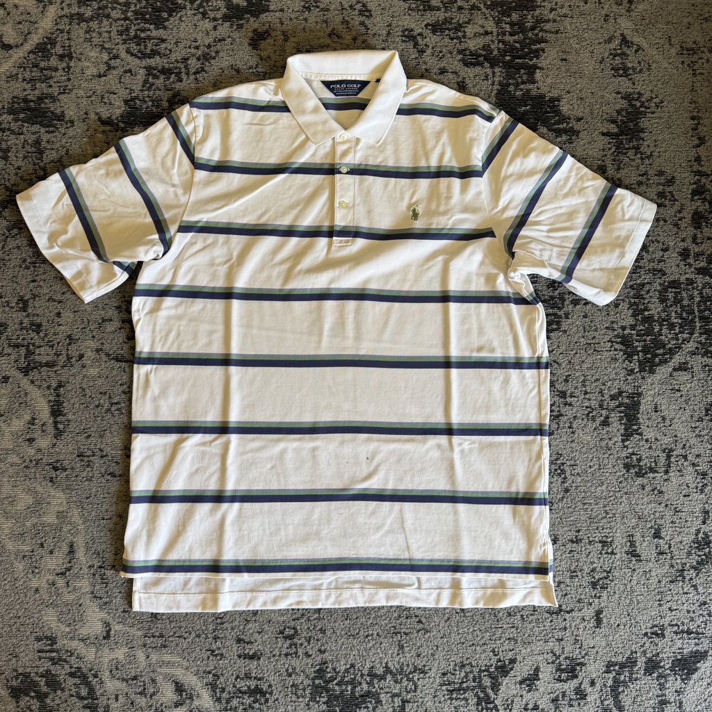 Polo Golf Ralph Lauren Cream Navy Striped Polo Size M