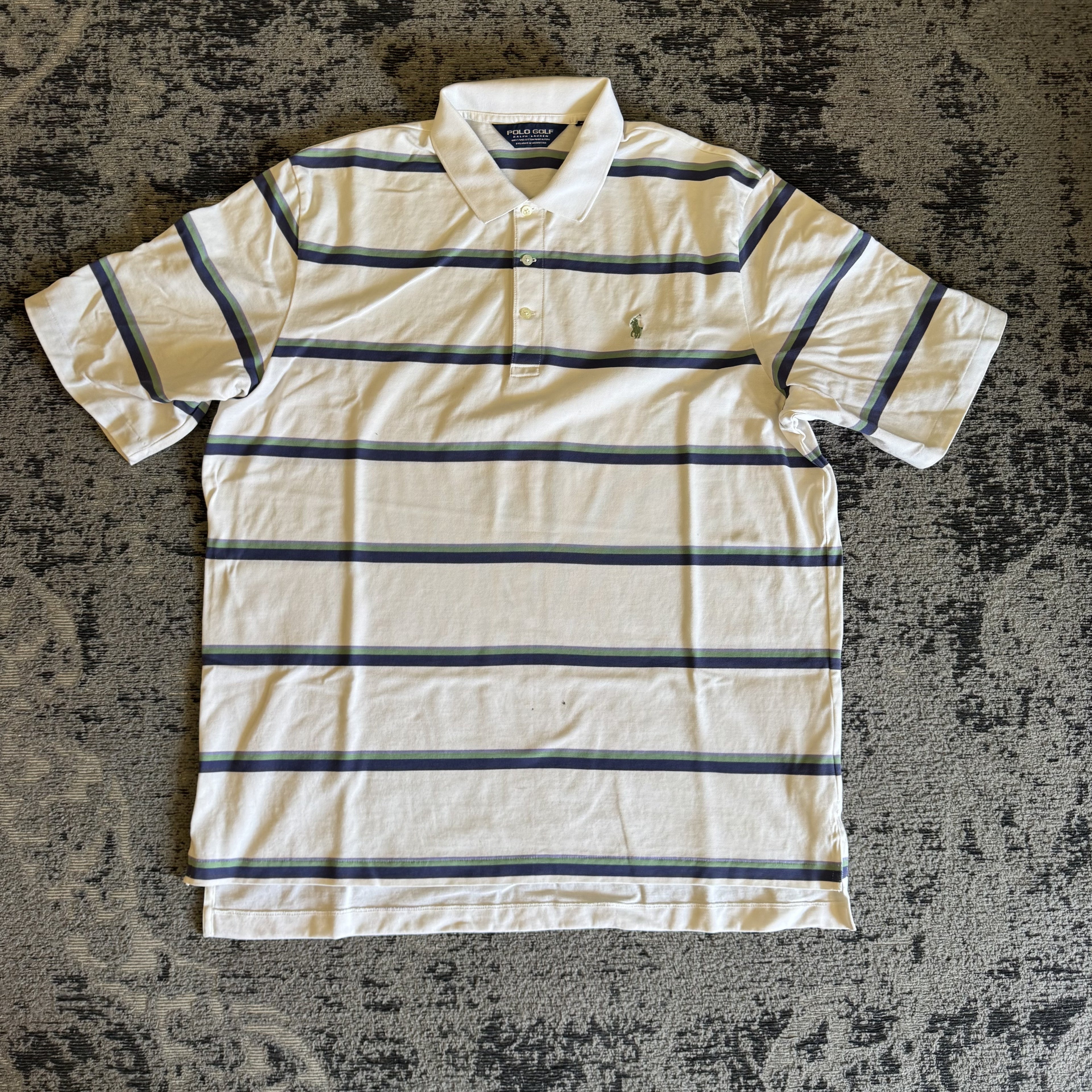Polo Golf Ralph Lauren Cream Navy Striped Polo Size M