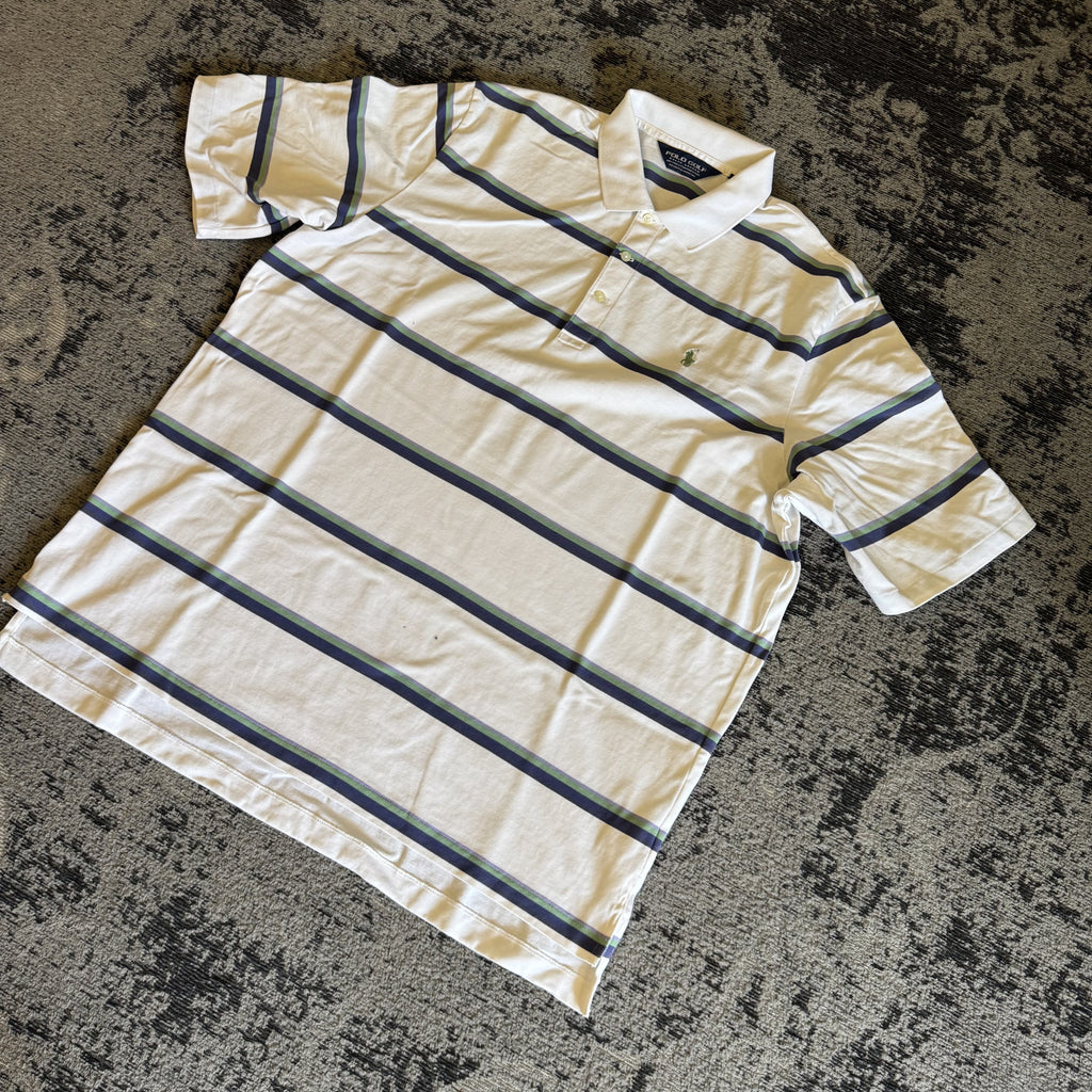 Polo Golf Ralph Lauren Cream Navy Striped Polo Size M