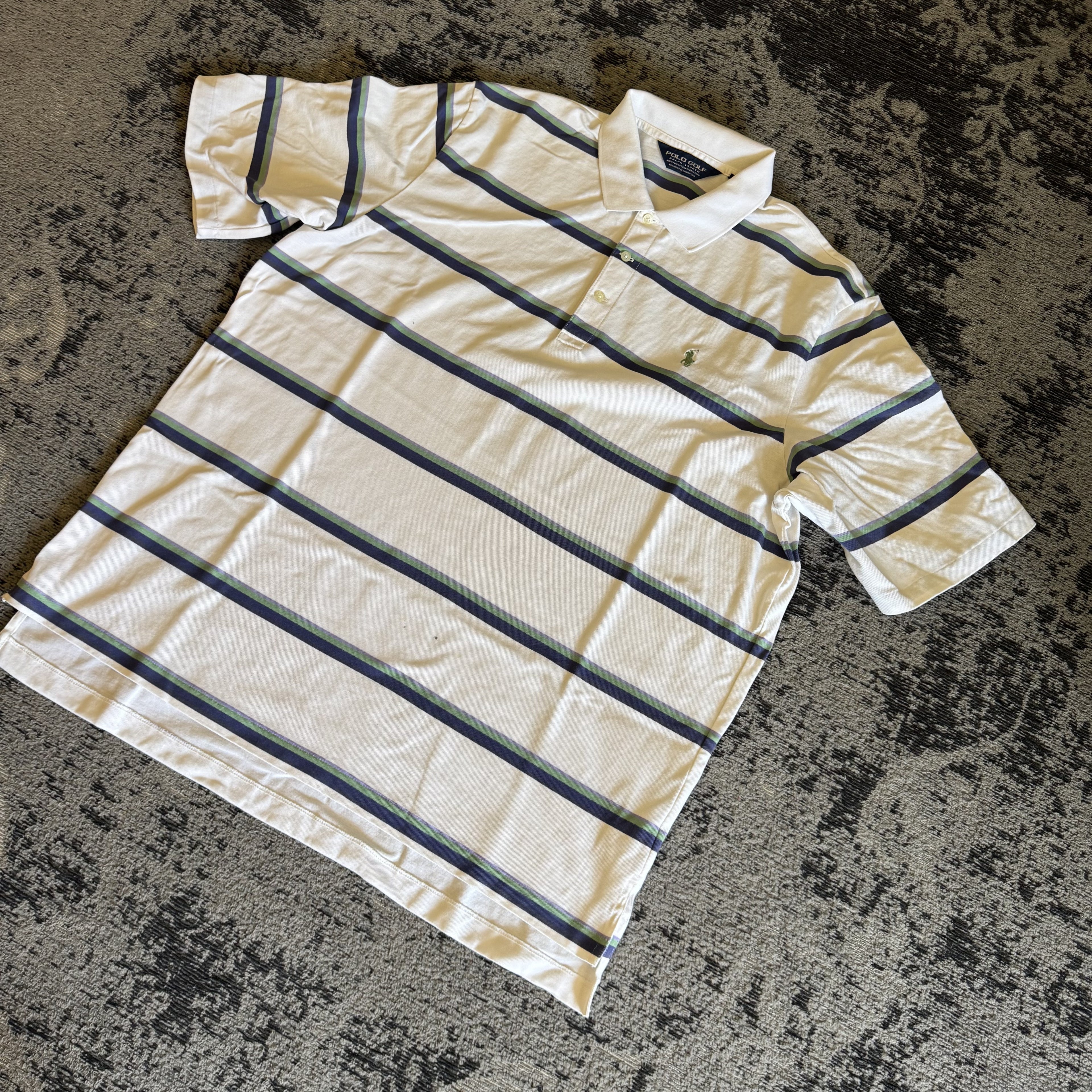 Polo Golf Ralph Lauren Cream Navy Striped Polo Size M