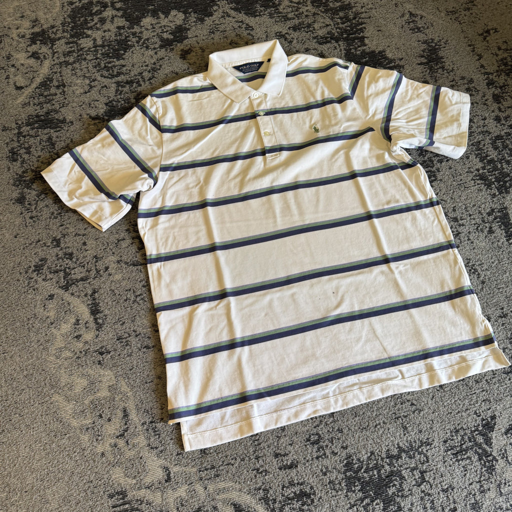 Polo Golf Ralph Lauren Cream Navy Striped Polo Size M
