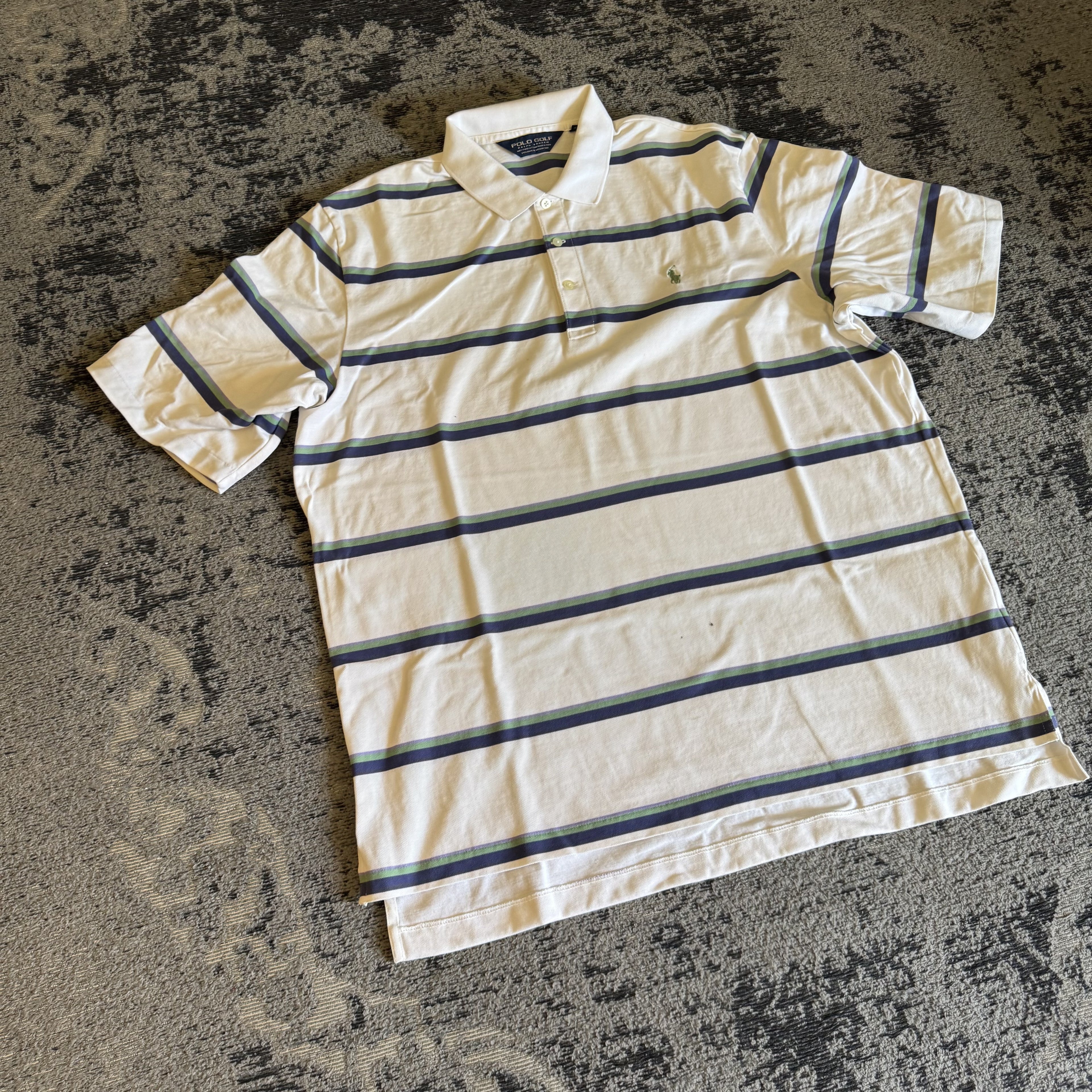 Polo Golf Ralph Lauren Cream Navy Striped Polo Size M