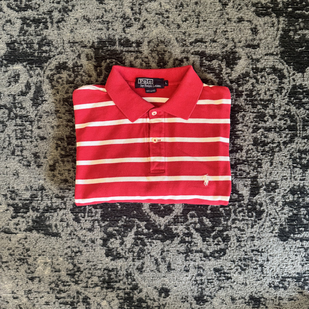 Ralph Lauren Red White Striped Polo Shirt Size L