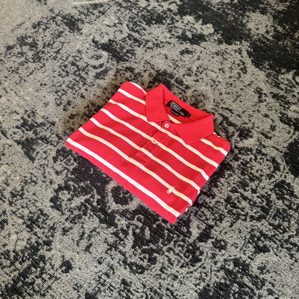 Ralph Lauren Red White Striped Polo Shirt Size L