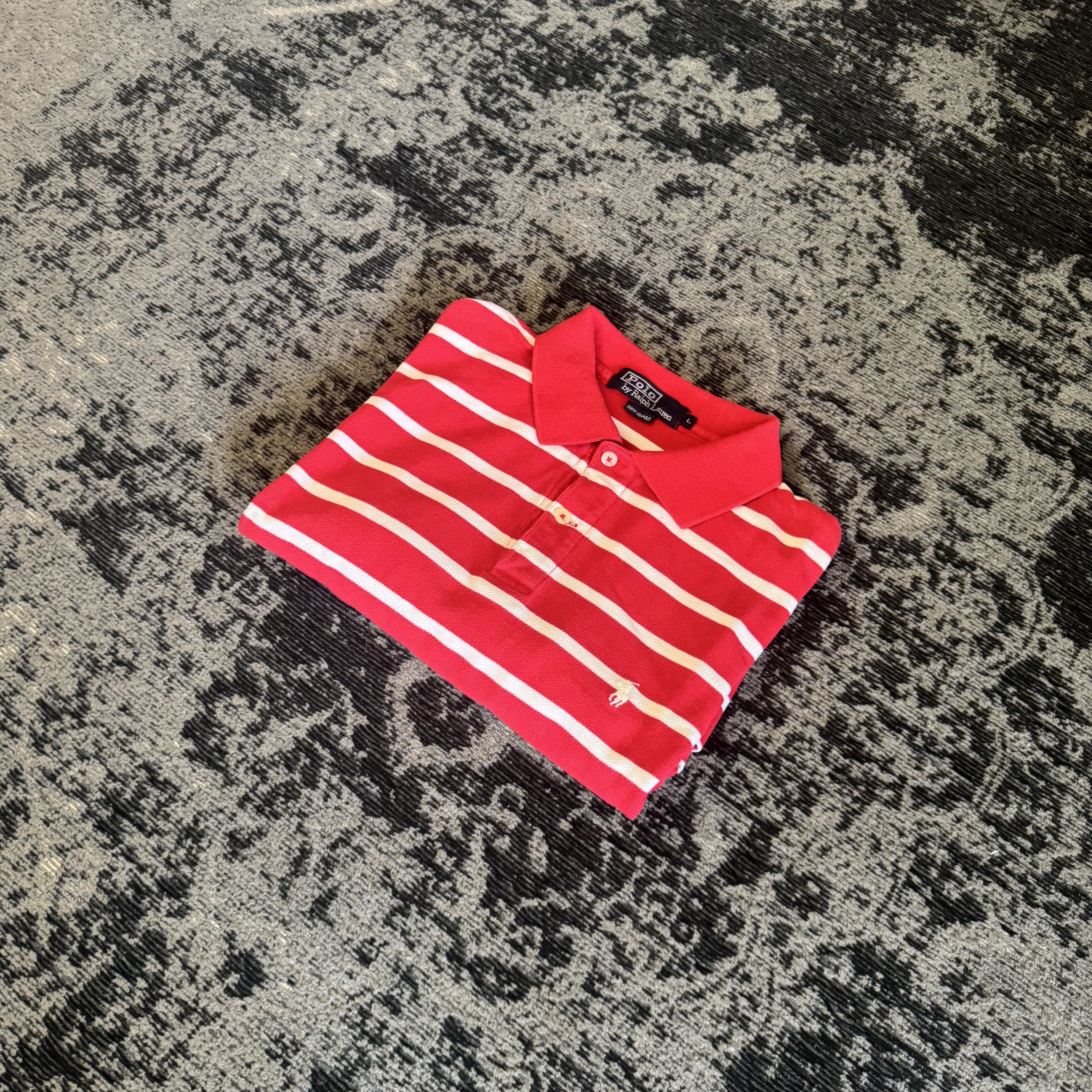 Ralph Lauren Red White Striped Polo Shirt Size L