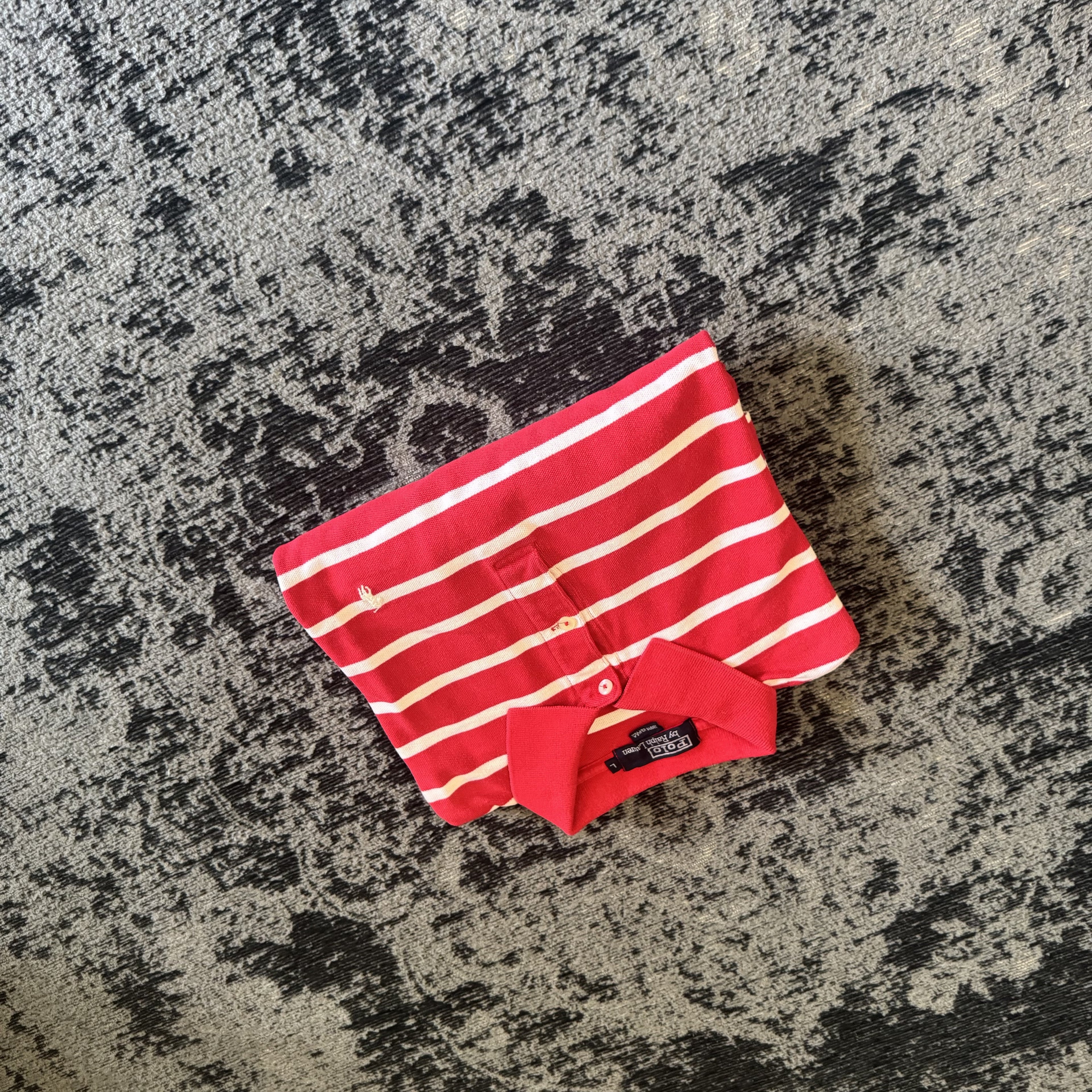 Ralph Lauren Red White Striped Polo Shirt Size L