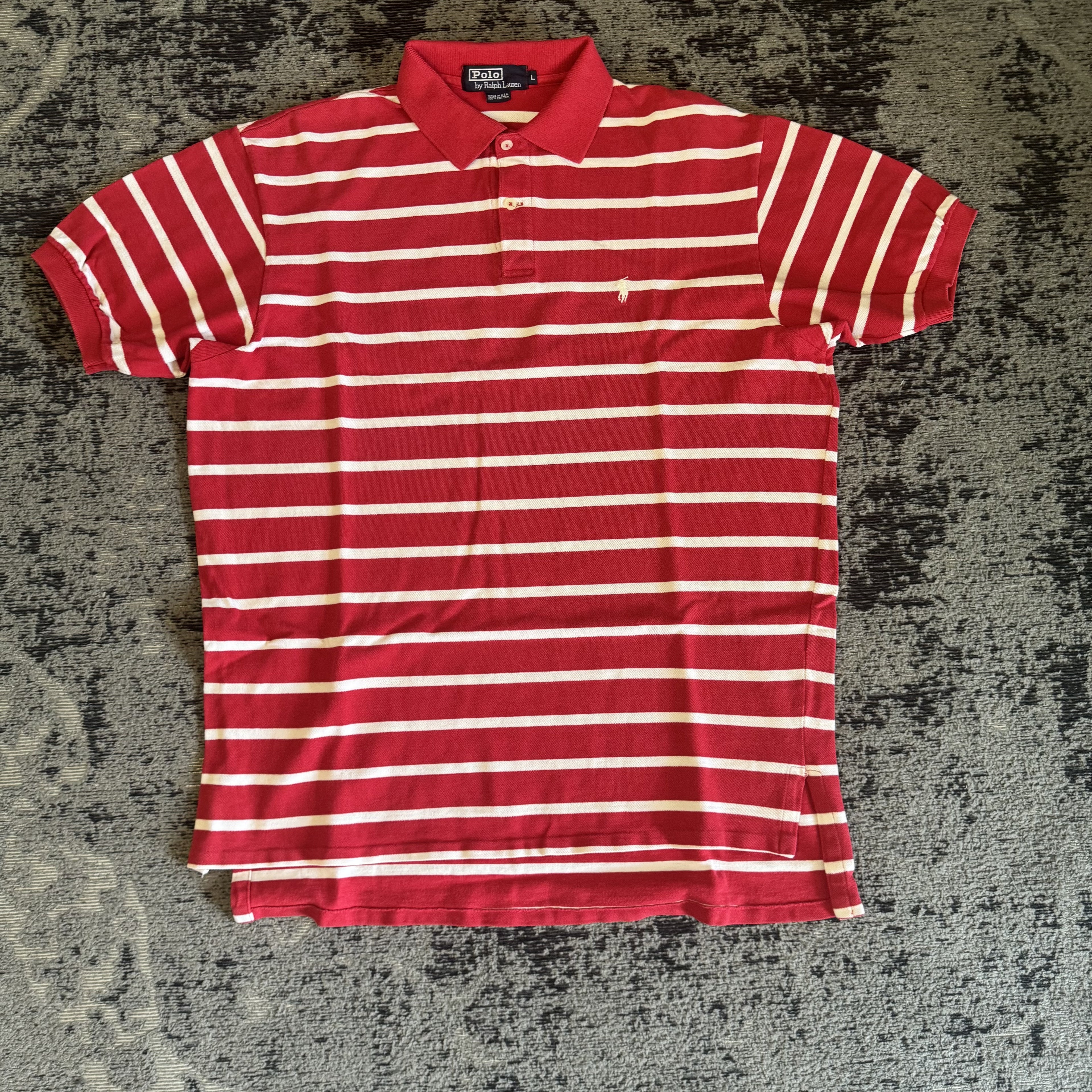 Ralph Lauren Red White Striped Polo Shirt Size L
