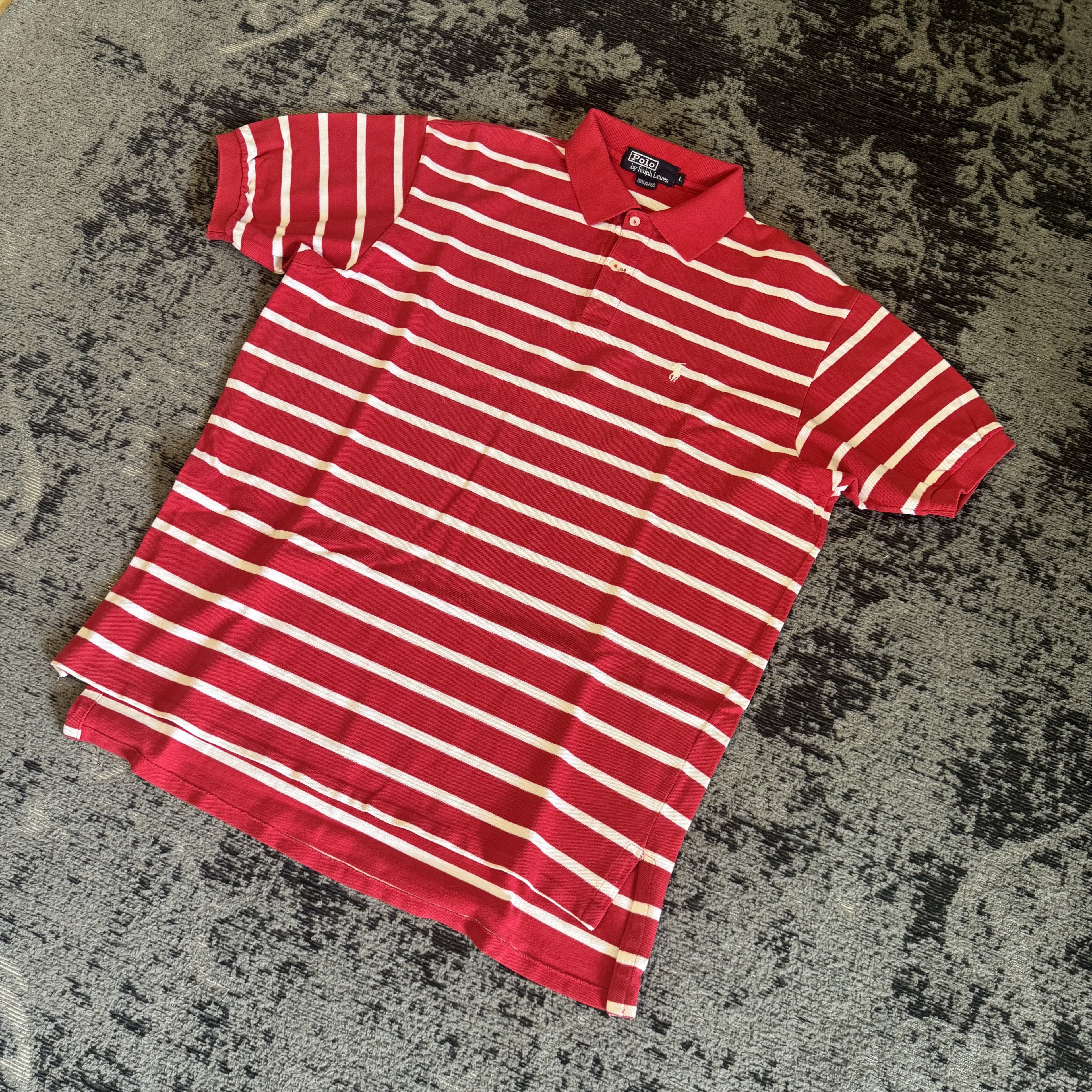Ralph Lauren Red White Striped Polo Shirt Size L