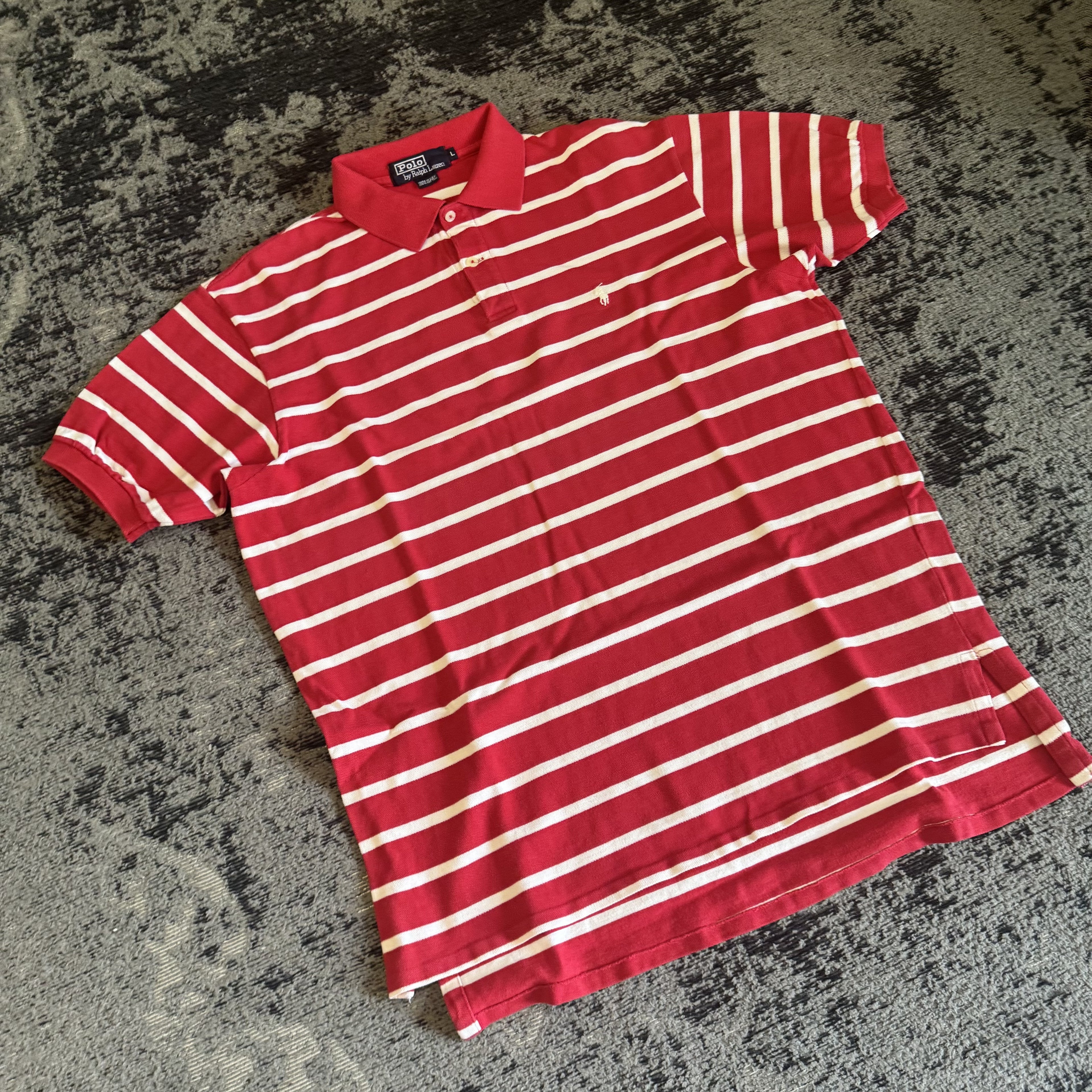 Ralph Lauren Red White Striped Polo Shirt Size L