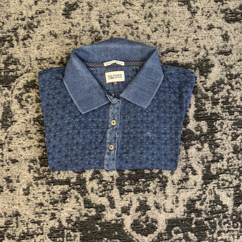 Tommy Hilfiger Denim Blue Pattern Polo Shirt Size M