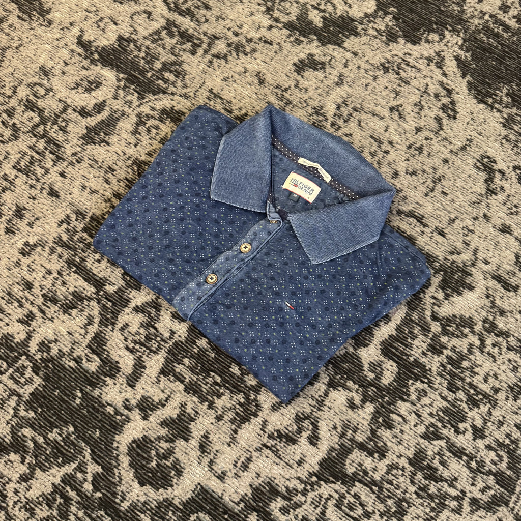 Tommy Hilfiger Denim Blue Pattern Polo Shirt Size M