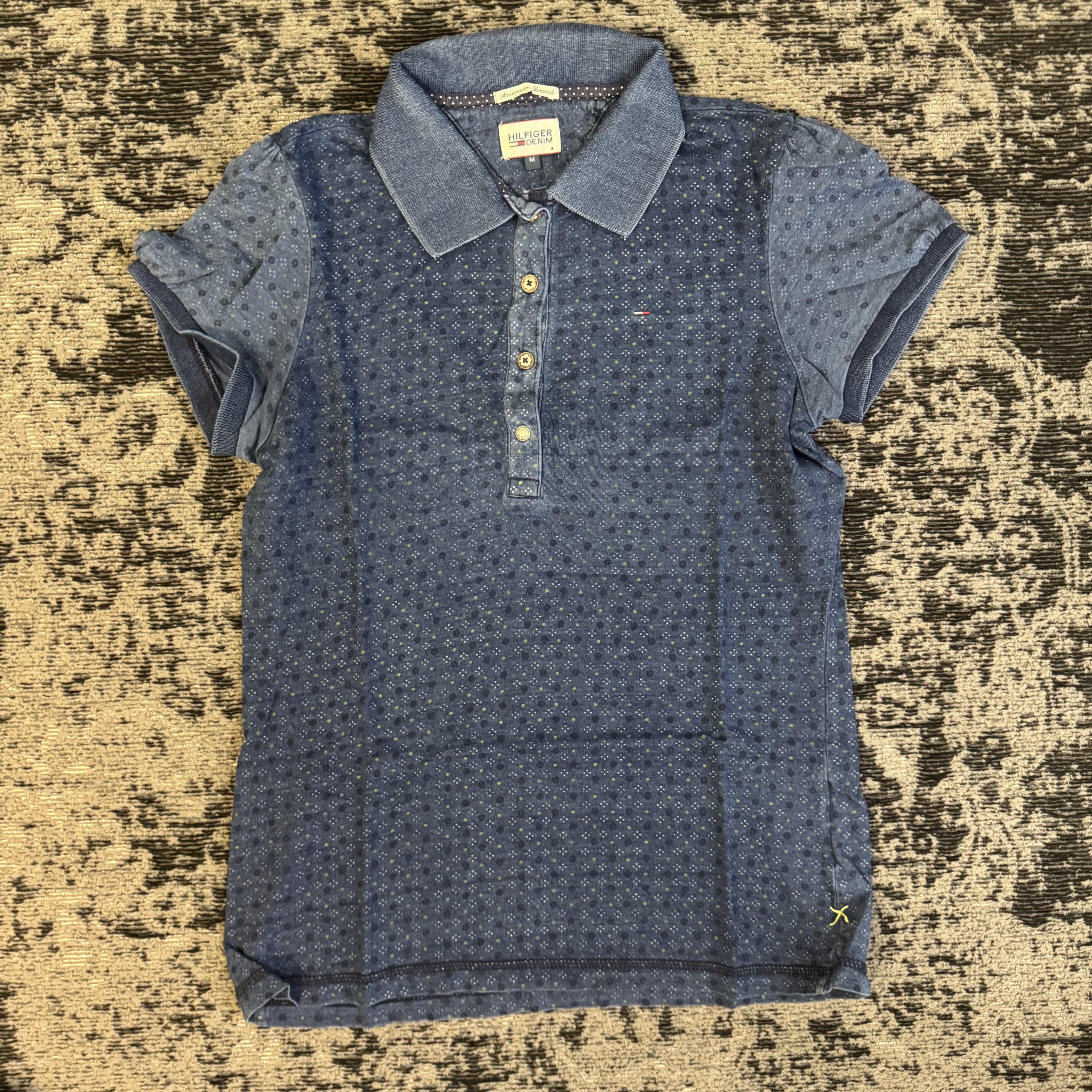 Tommy Hilfiger Denim Blue Pattern Polo Shirt Size M