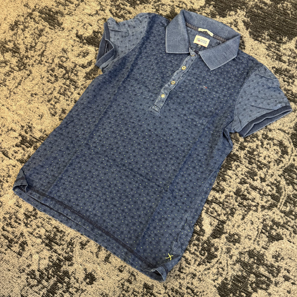 Tommy Hilfiger Denim Blue Pattern Polo Shirt Size M