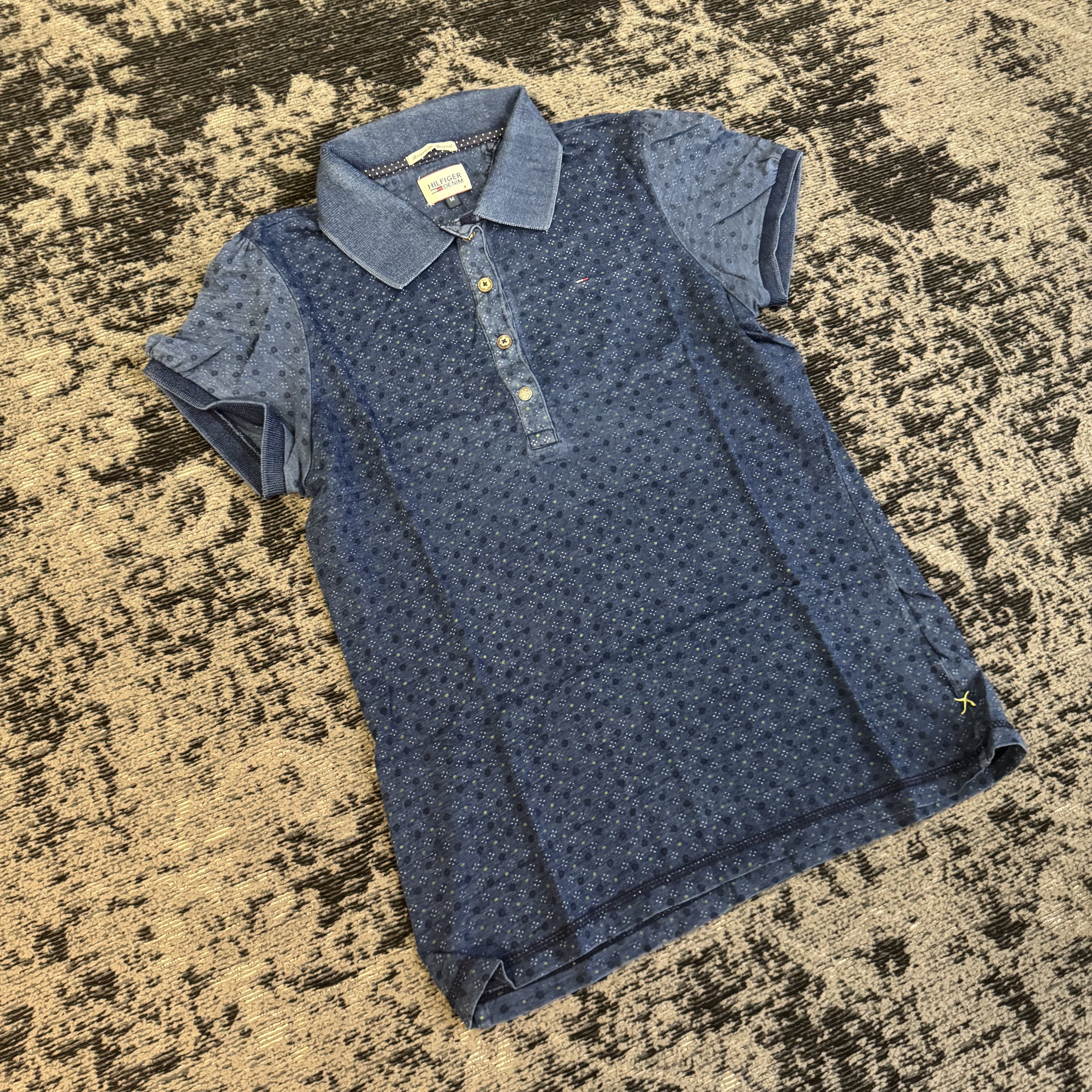 Tommy Hilfiger Denim Blue Pattern Polo Shirt Size M