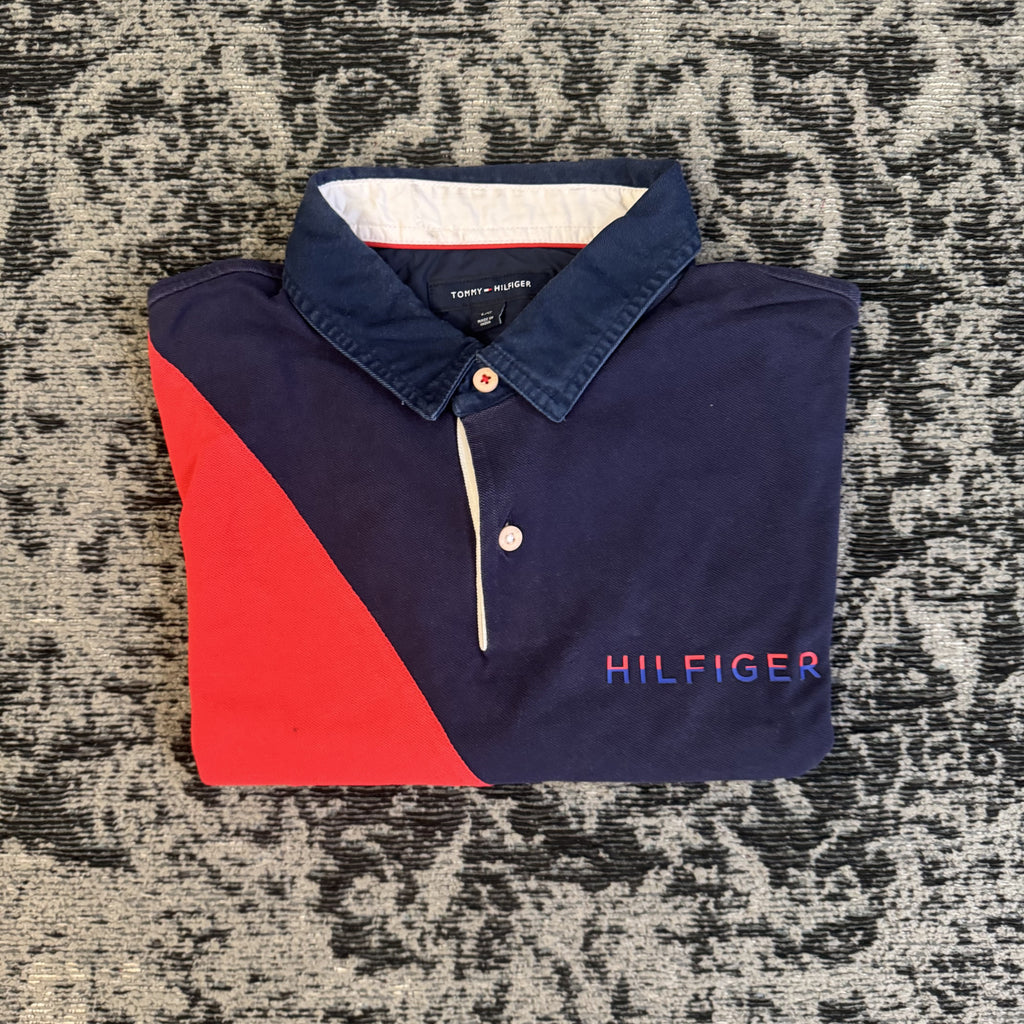 Tommy Hilfiger Navy Chest Stripe Polo Shirt Size L