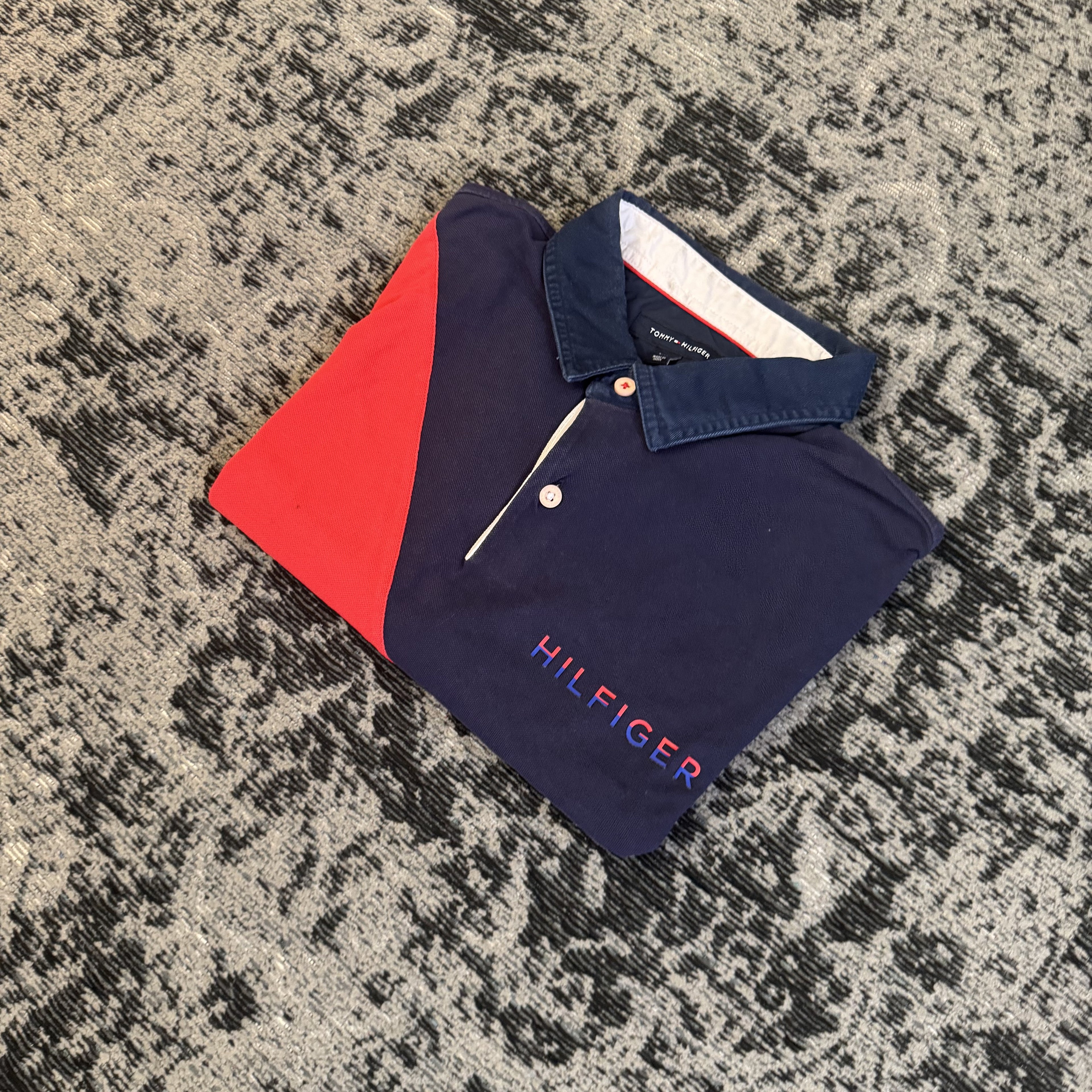 Tommy Hilfiger Navy Chest Stripe Polo Shirt Size L