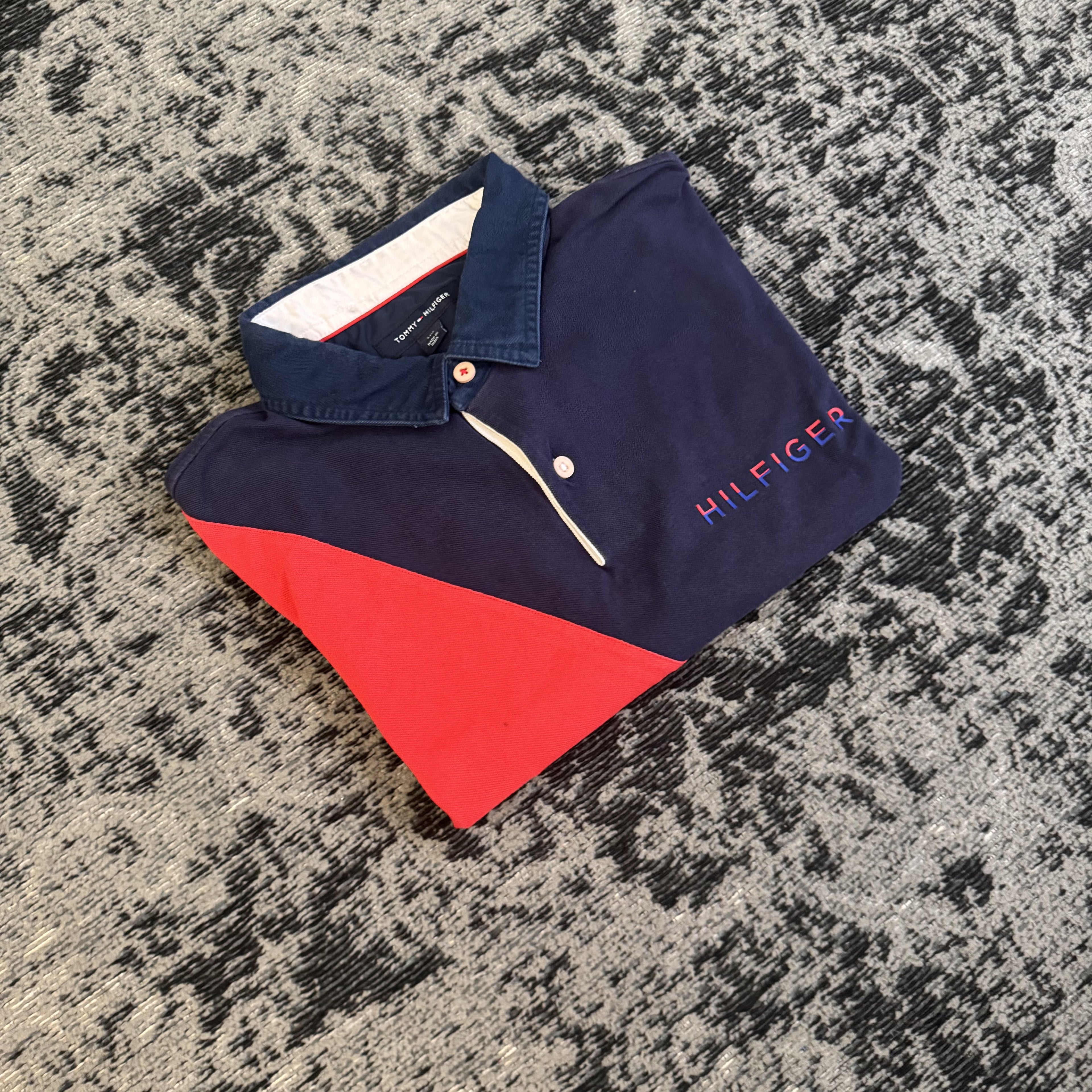 Tommy Hilfiger Navy Chest Stripe Polo Shirt Size L