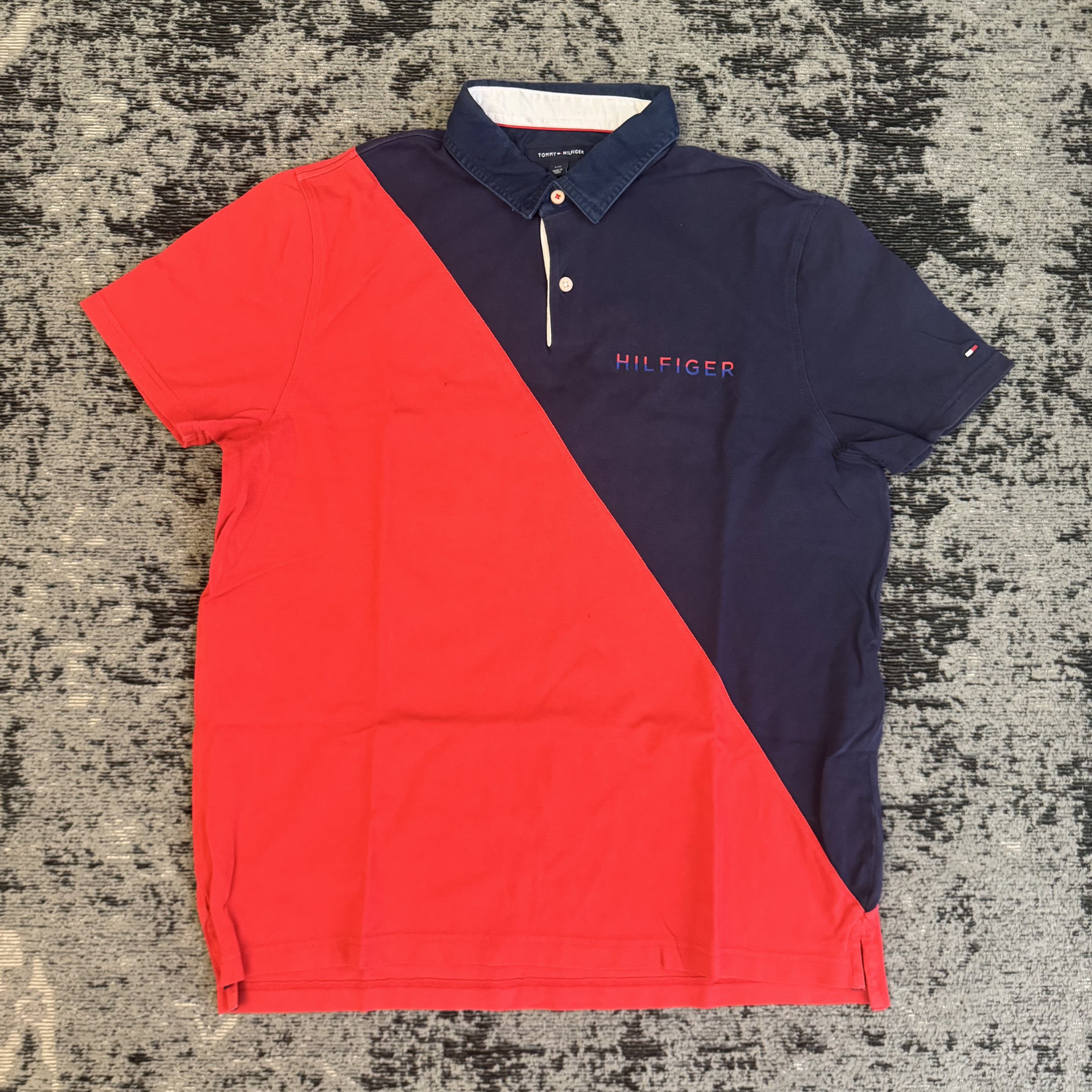 Tommy Hilfiger Navy Chest Stripe Polo Shirt Size L