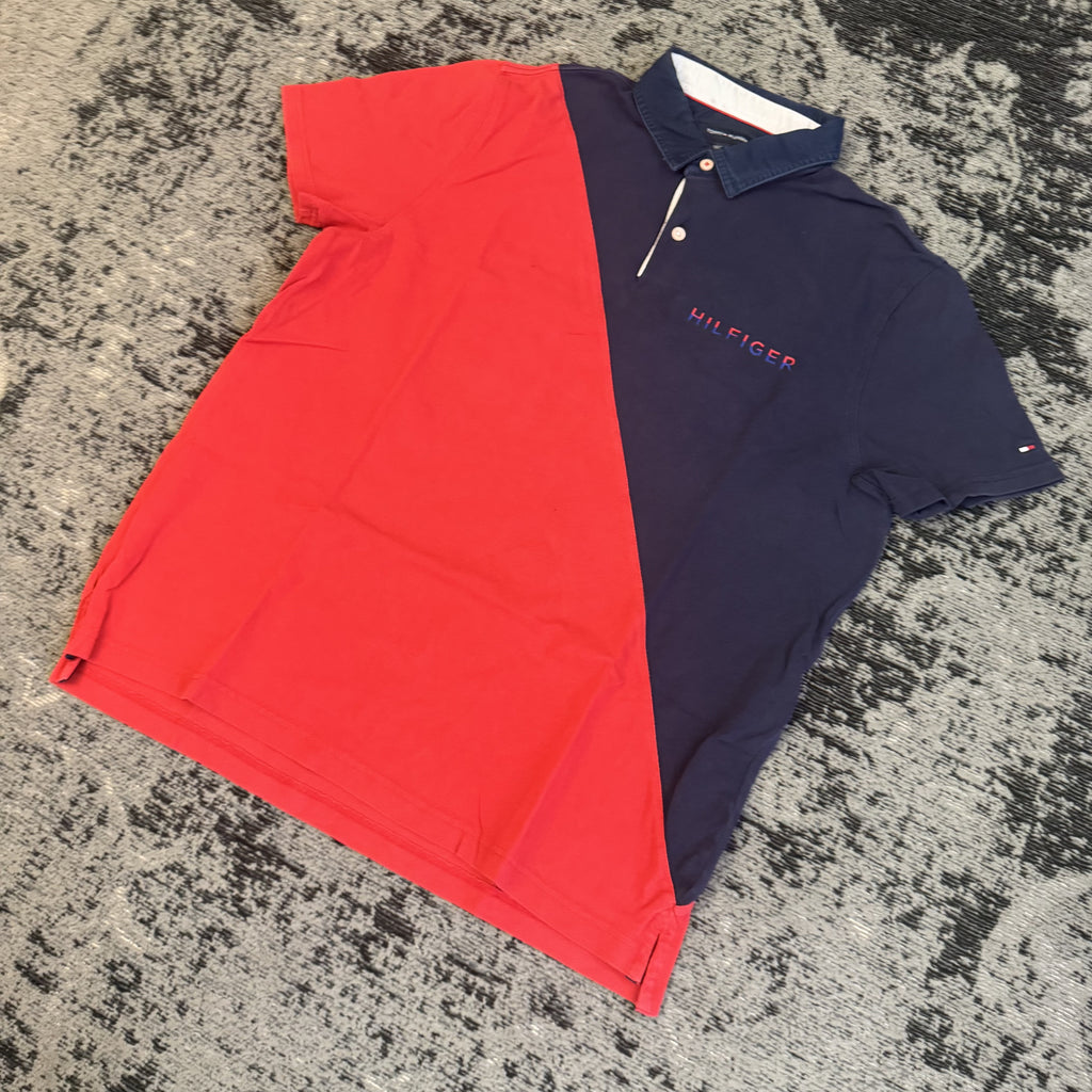 Tommy Hilfiger Navy Chest Stripe Polo Shirt Size L