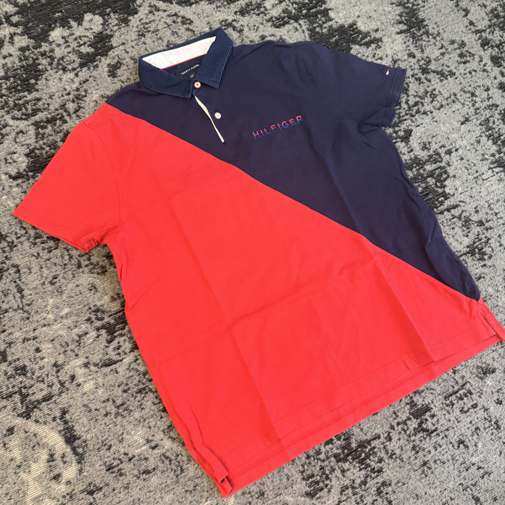 Tommy Hilfiger Navy Chest Stripe Polo Shirt Size L