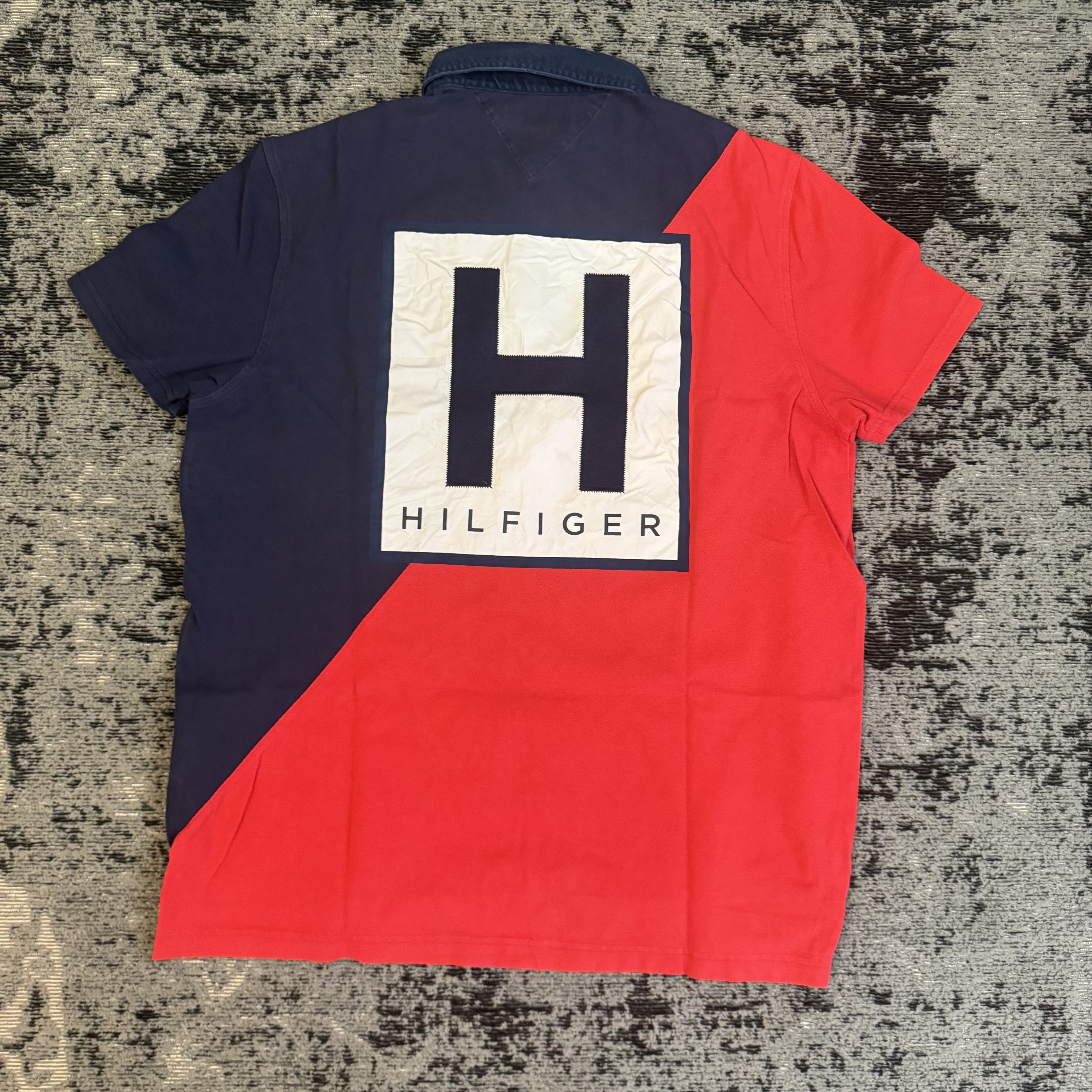 Tommy Hilfiger Navy Chest Stripe Polo Shirt Size L