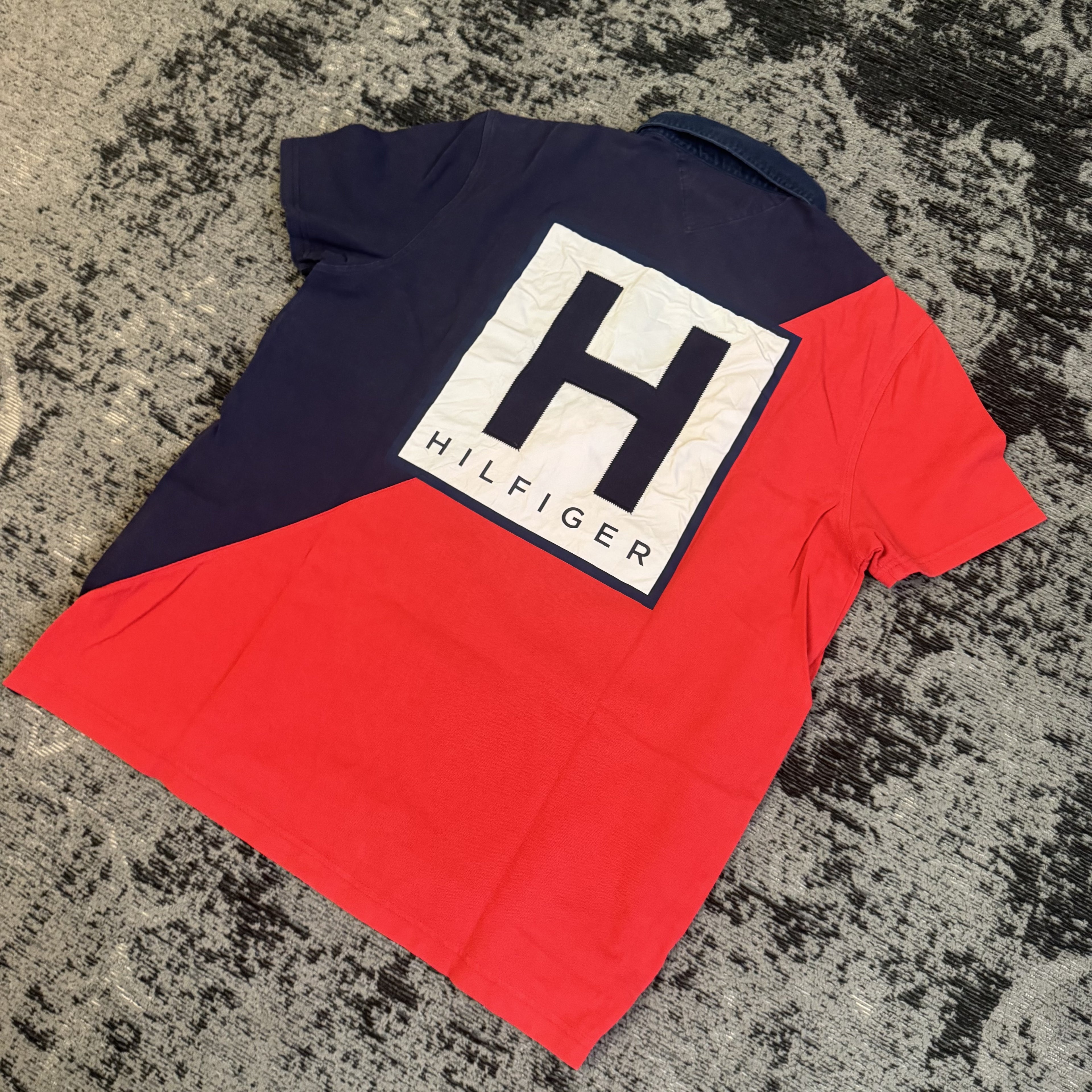 Tommy Hilfiger Navy Chest Stripe Polo Shirt Size L