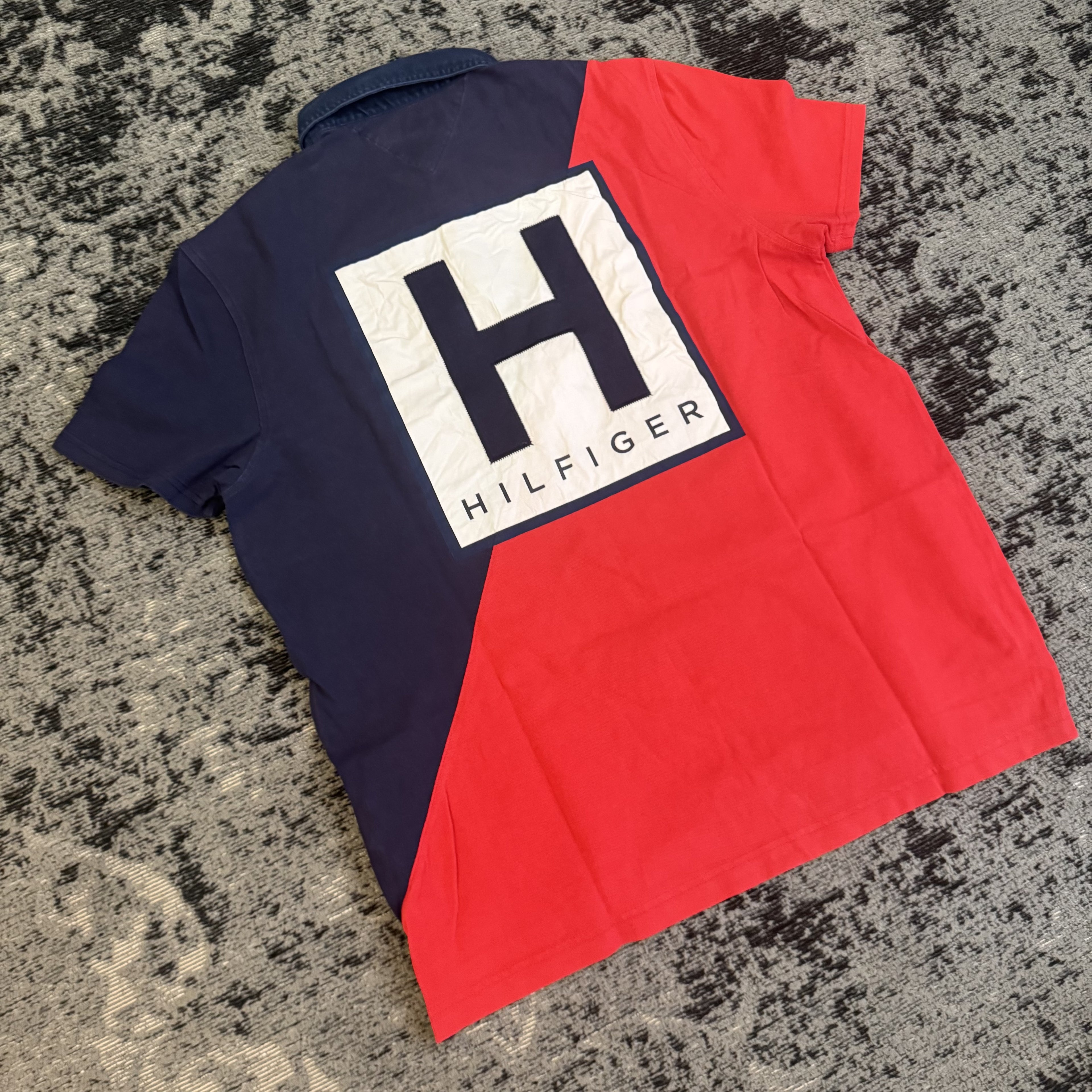 Tommy Hilfiger Navy Chest Stripe Polo Shirt Size L