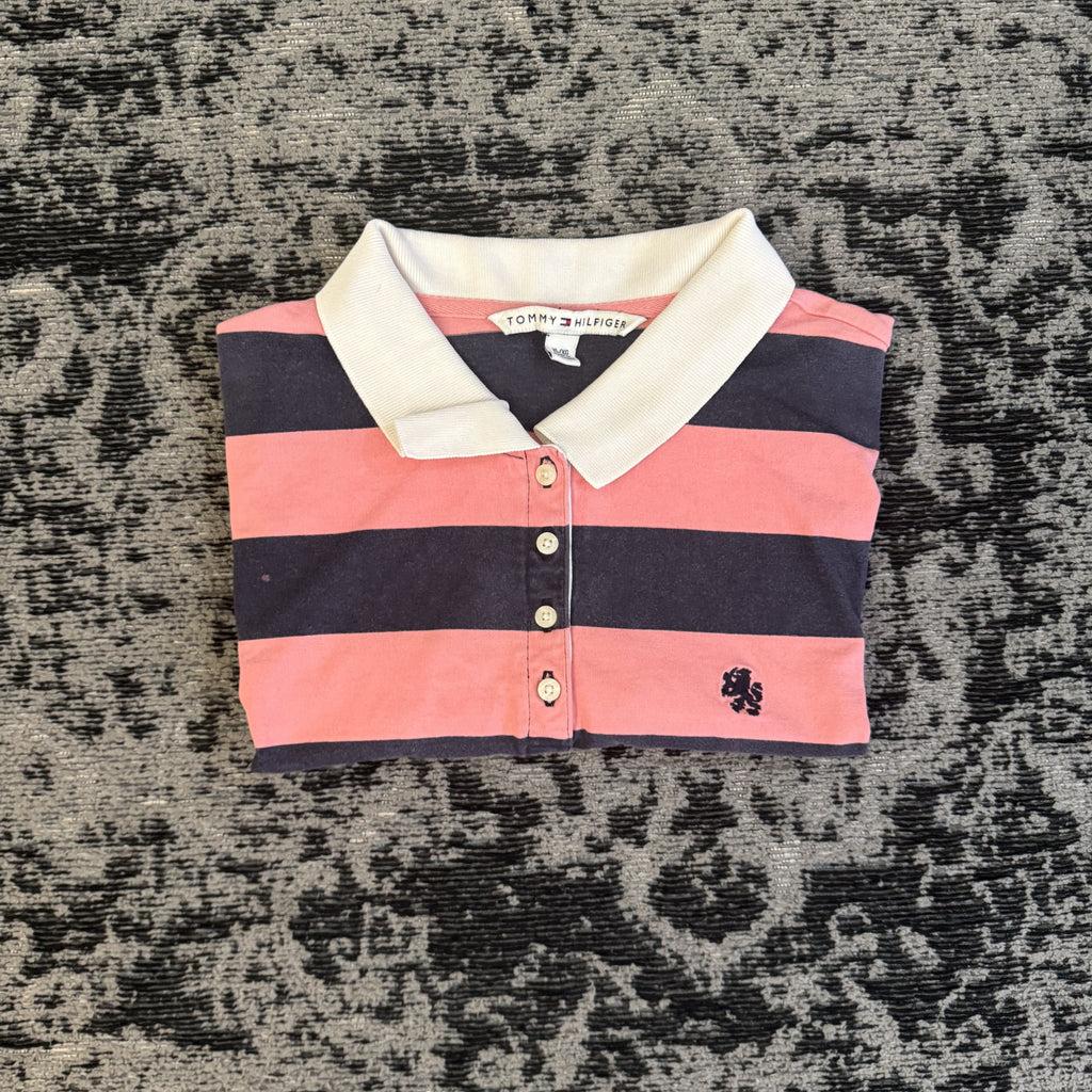 Tommy Hilfiger Pink Navy Striped Polo Shirt Size XL