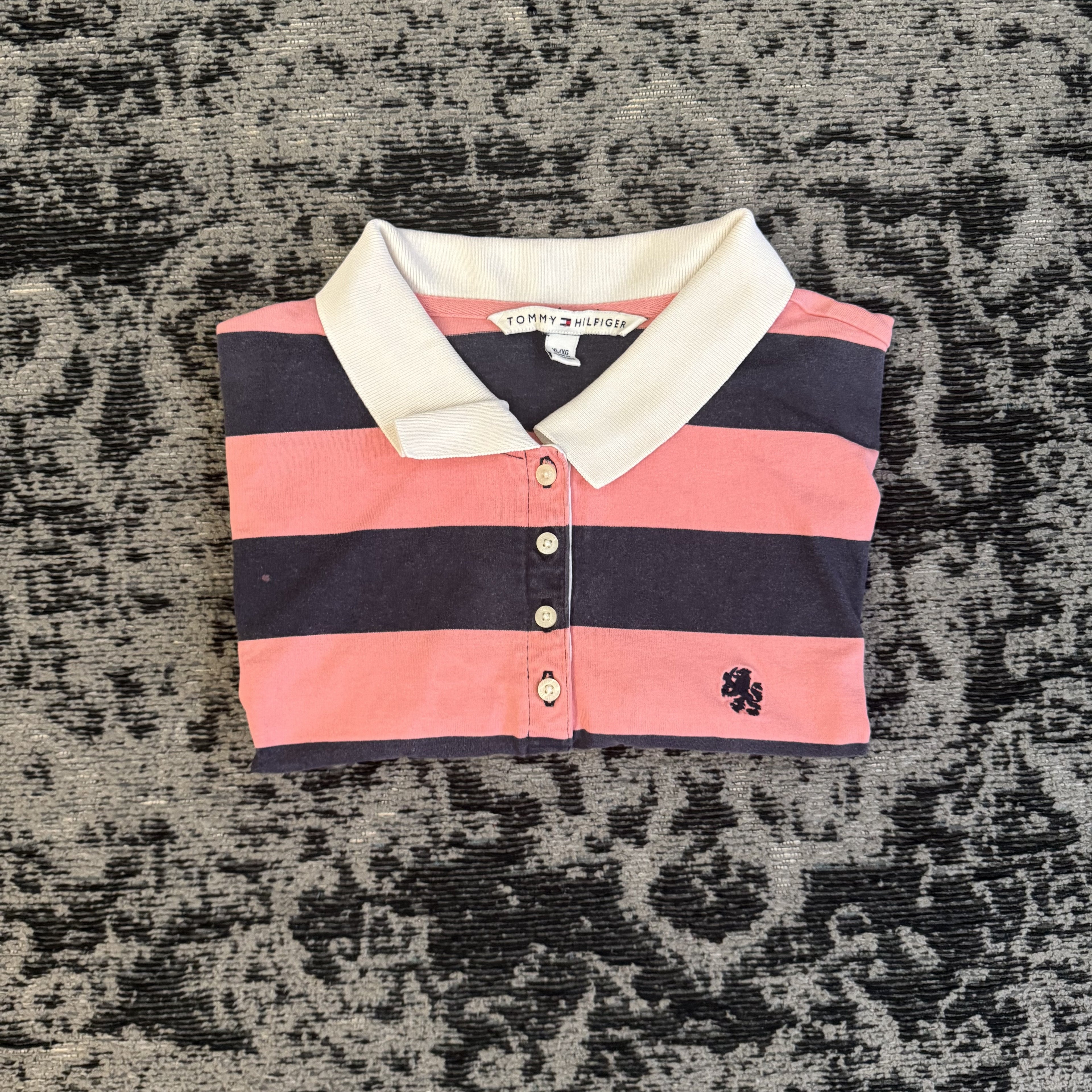 Tommy Hilfiger Pink Navy Striped Polo Shirt Size XL