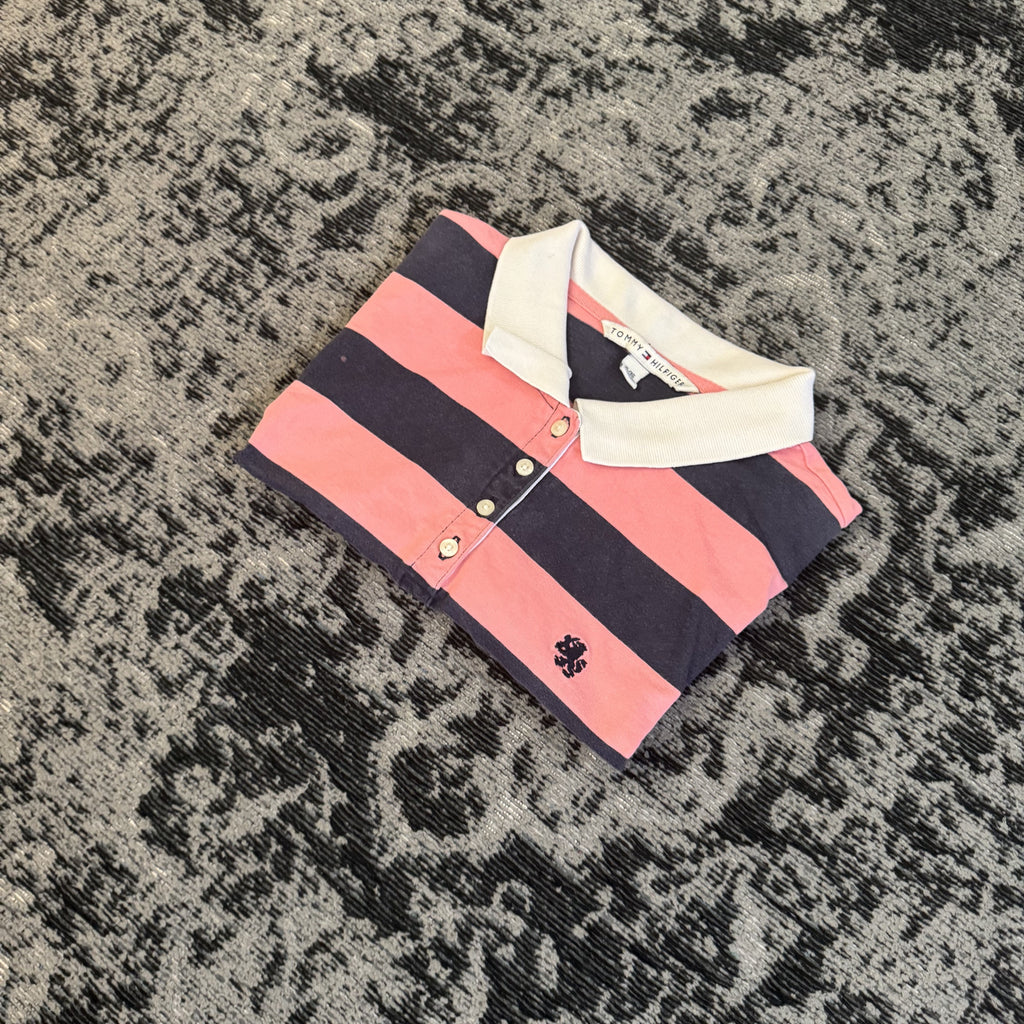 Tommy Hilfiger Pink Navy Striped Polo Shirt Size XL