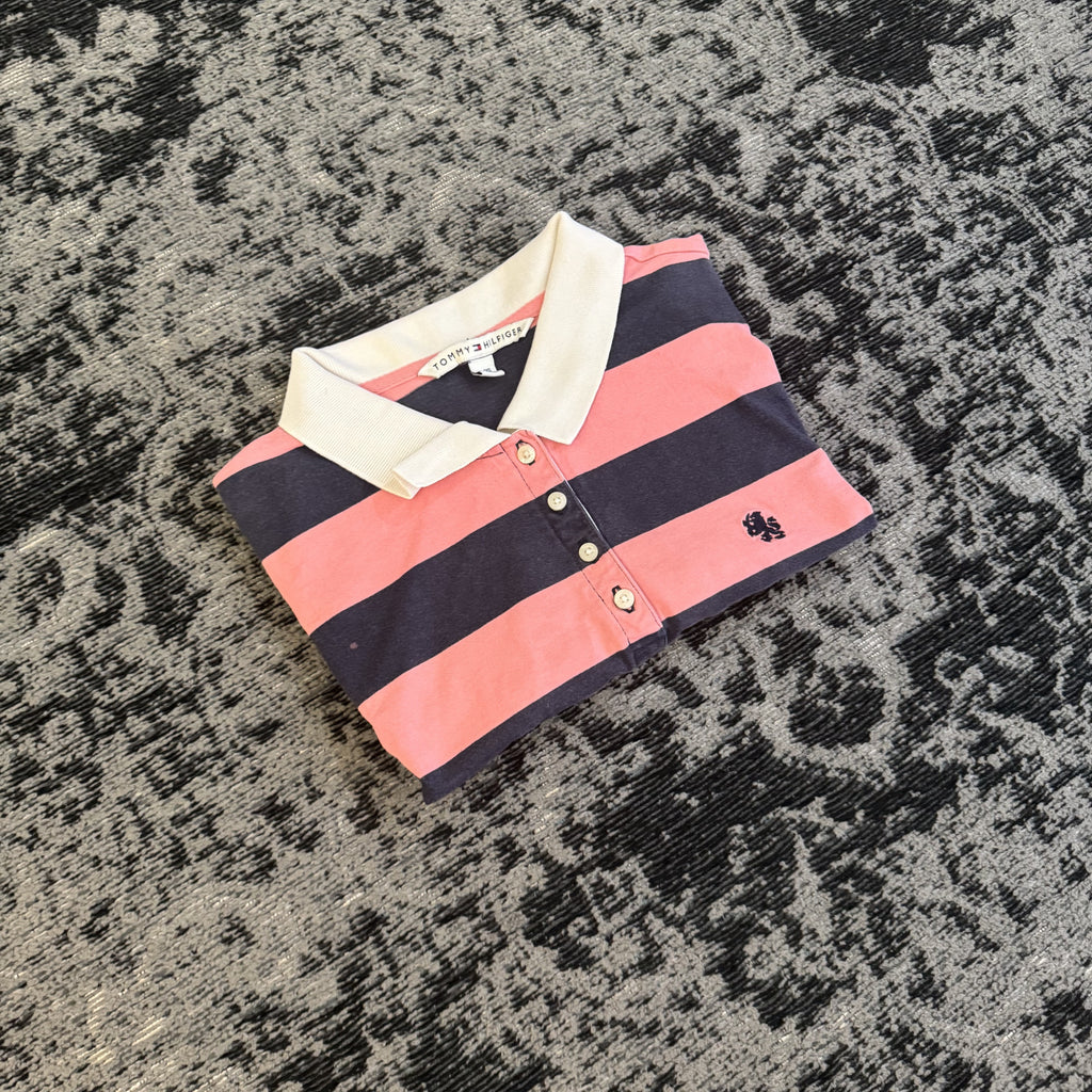Tommy Hilfiger Pink Navy Striped Polo Shirt Size XL