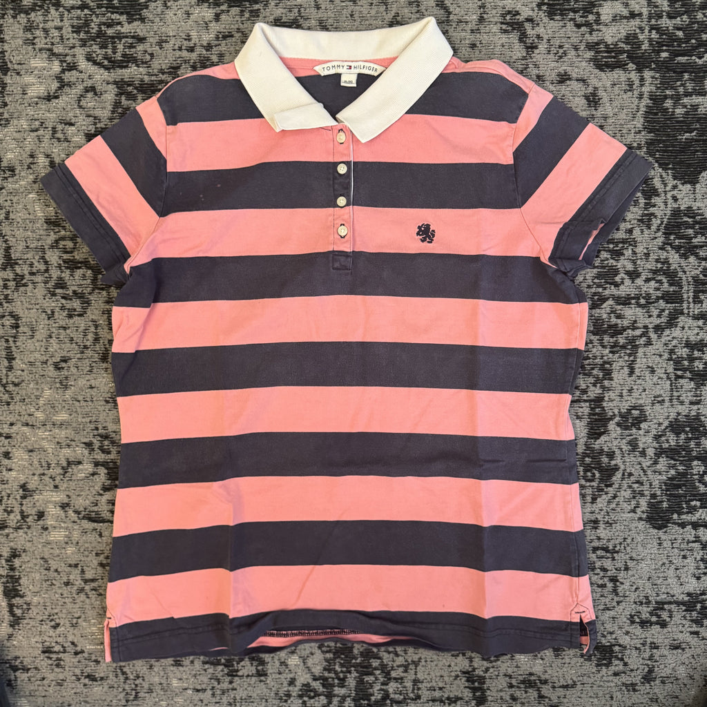 Tommy Hilfiger Pink Navy Striped Polo Shirt Size XL