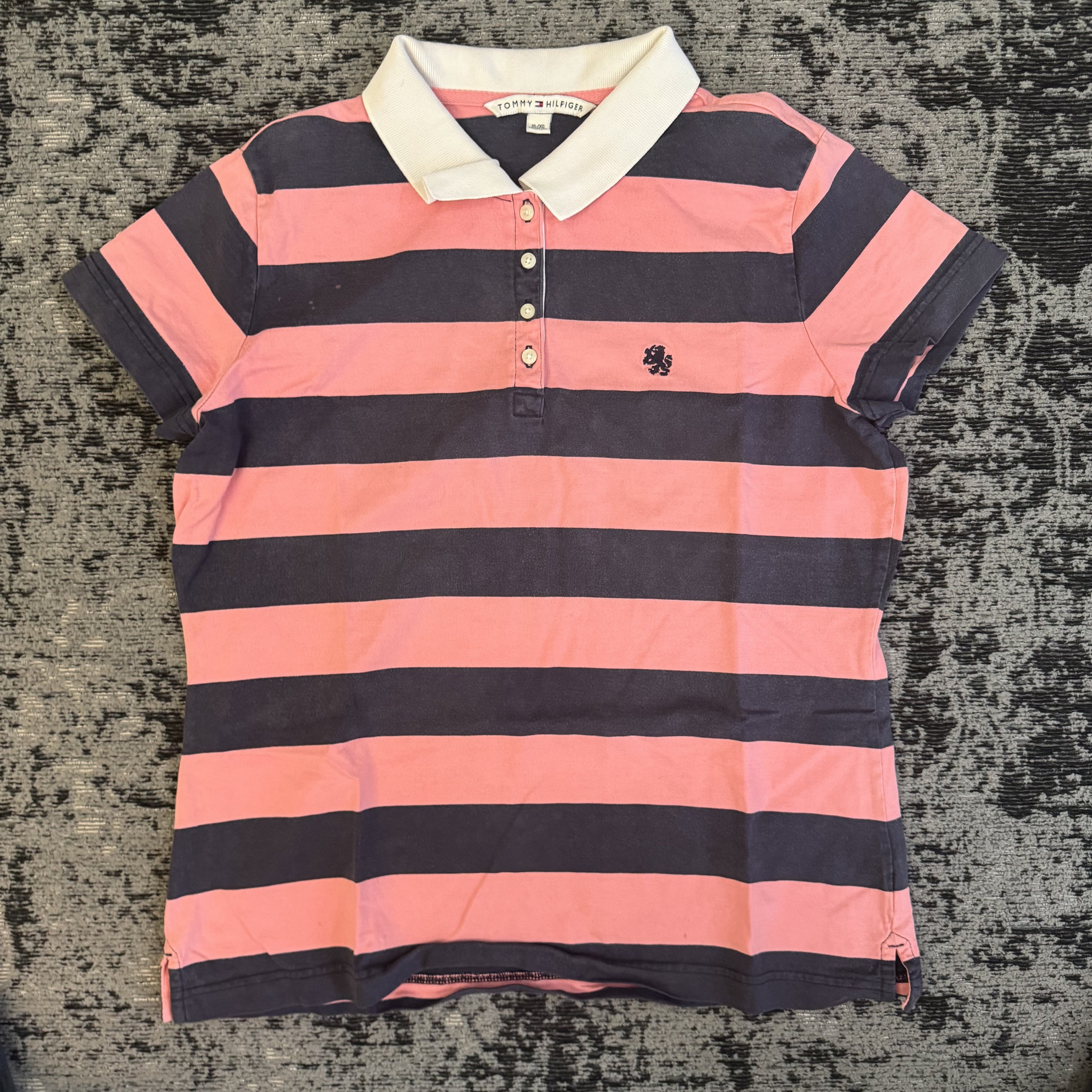 Tommy Hilfiger Pink Navy Striped Polo Shirt Size XL
