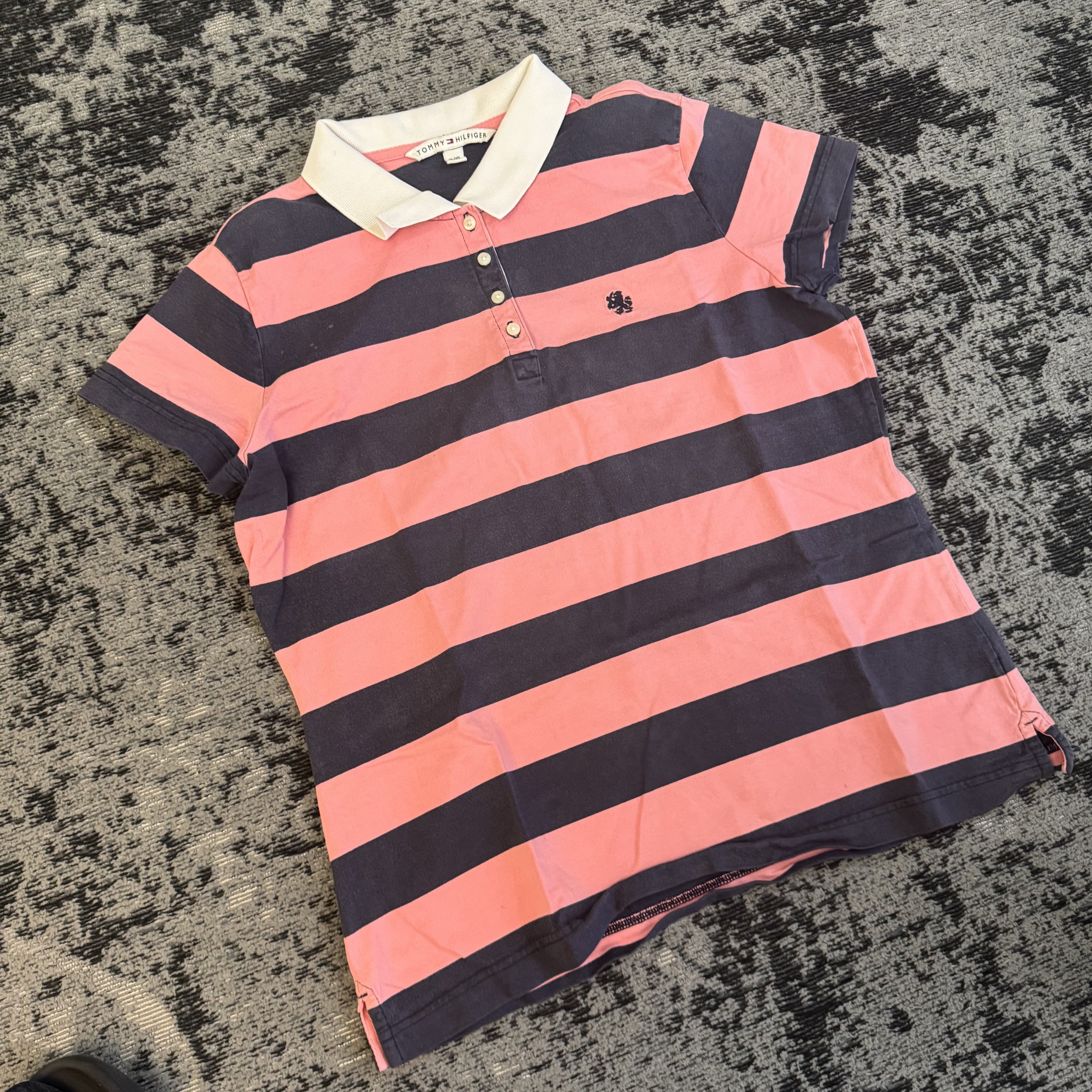 Tommy Hilfiger Pink Navy Striped Polo Shirt Size XL