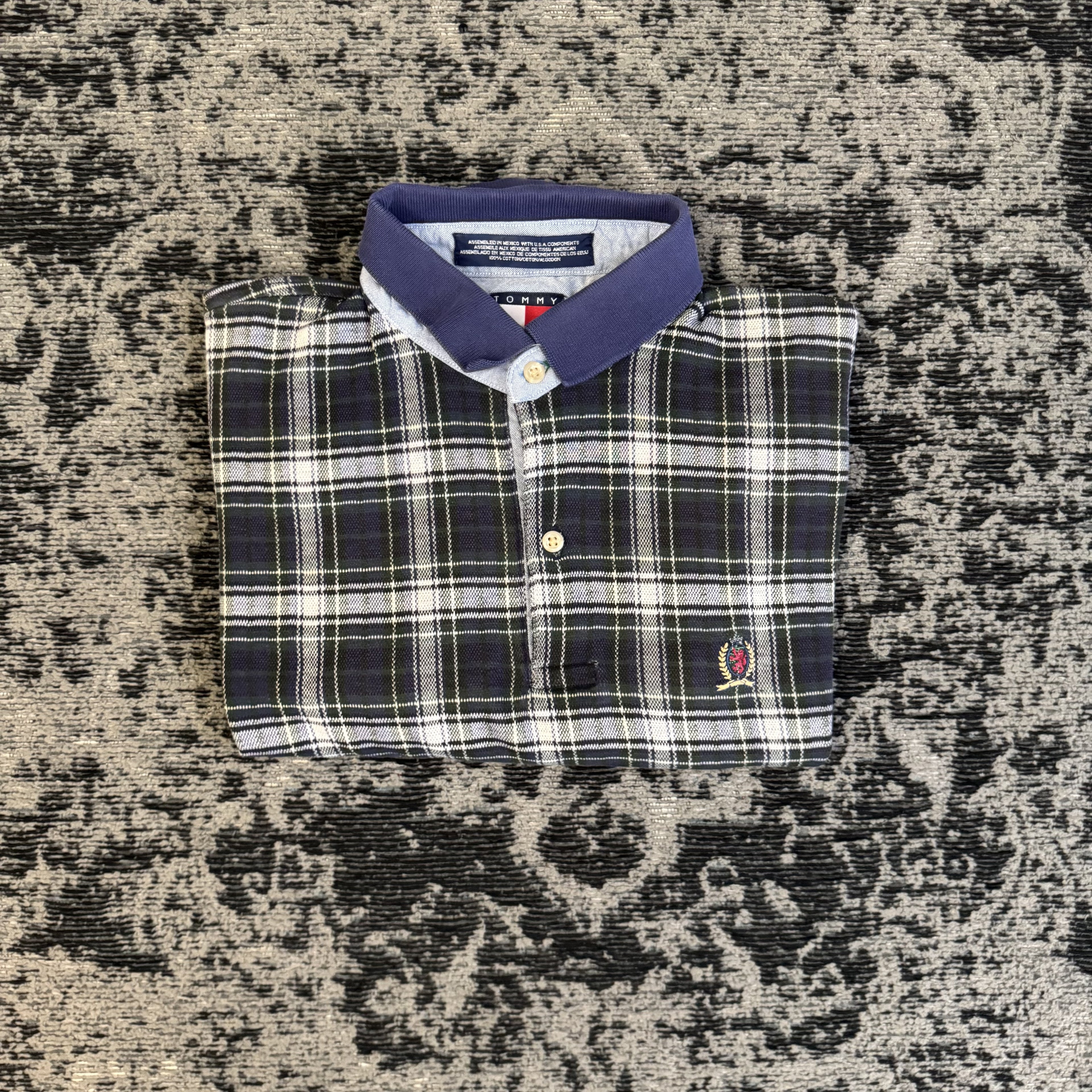 Tommy Hilfiger Black White Plaid Polo Shirt Size L