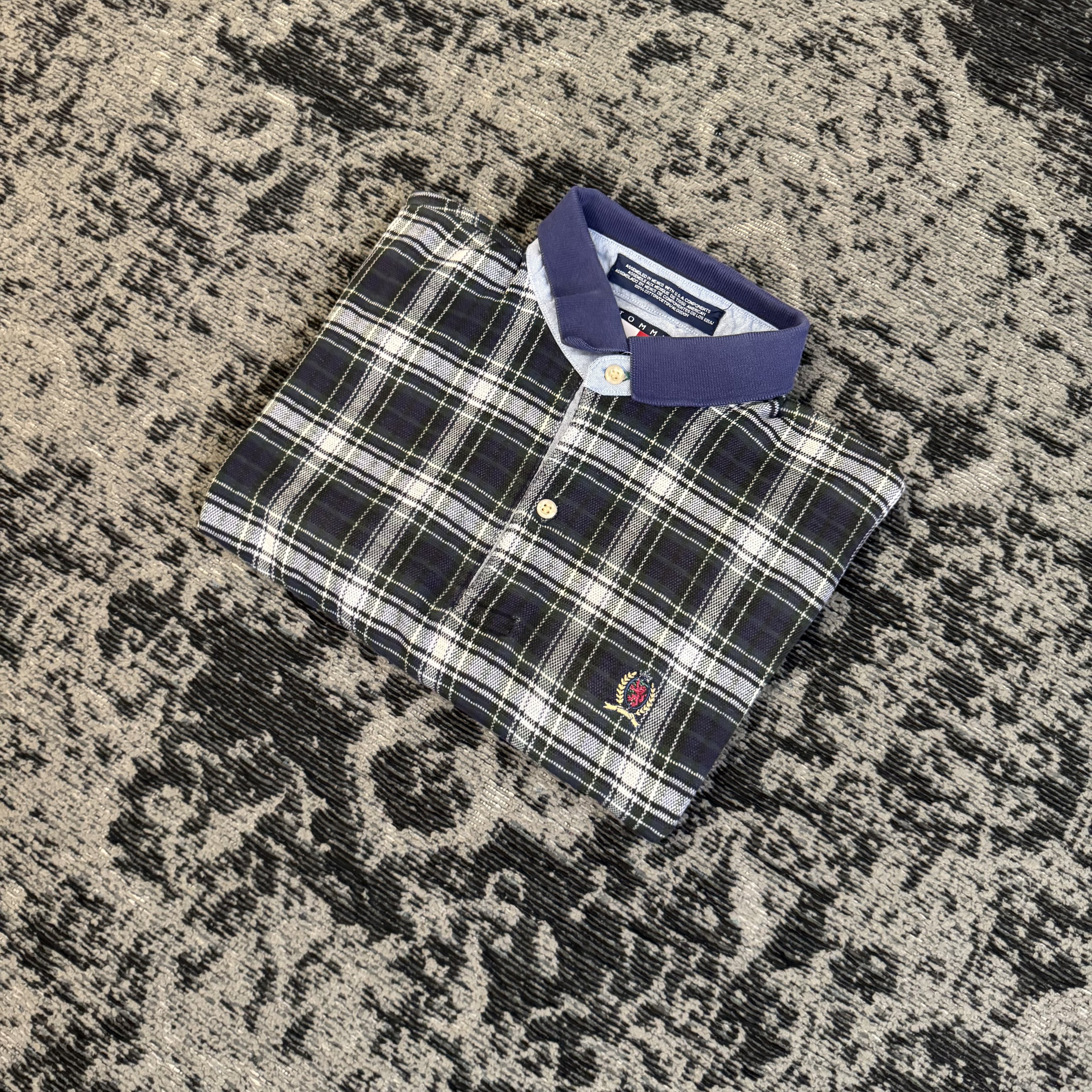 Tommy Hilfiger Black White Plaid Polo Shirt Size L