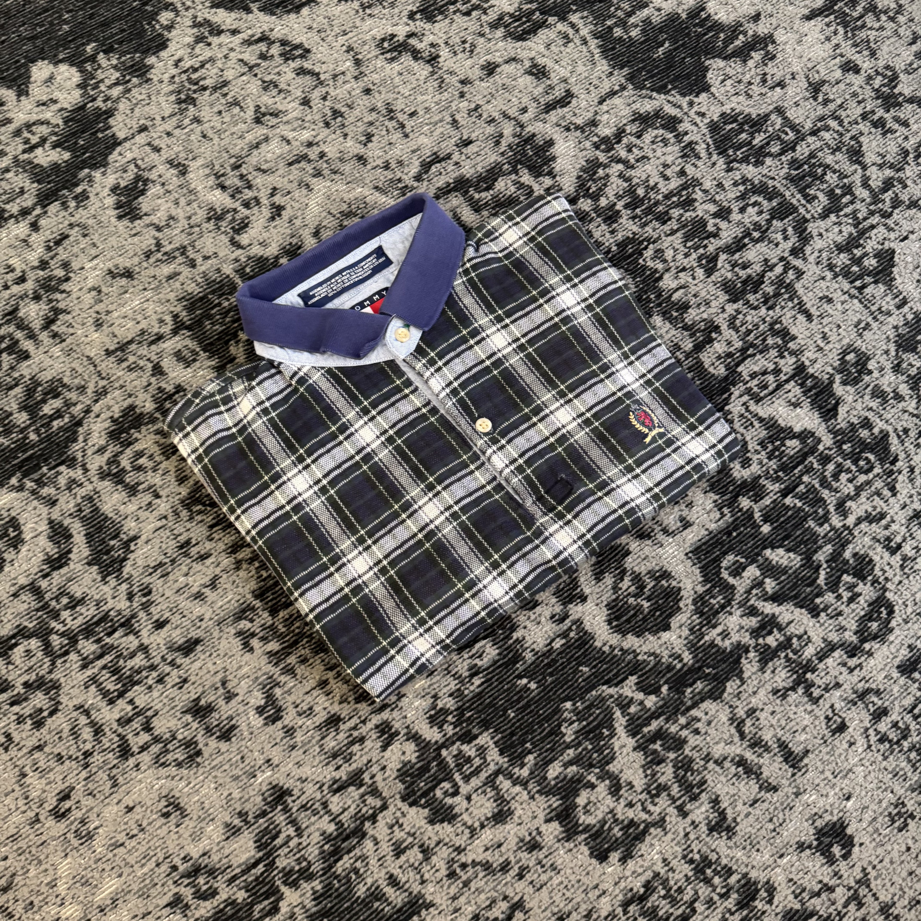 Tommy Hilfiger Black White Plaid Polo Shirt Size L