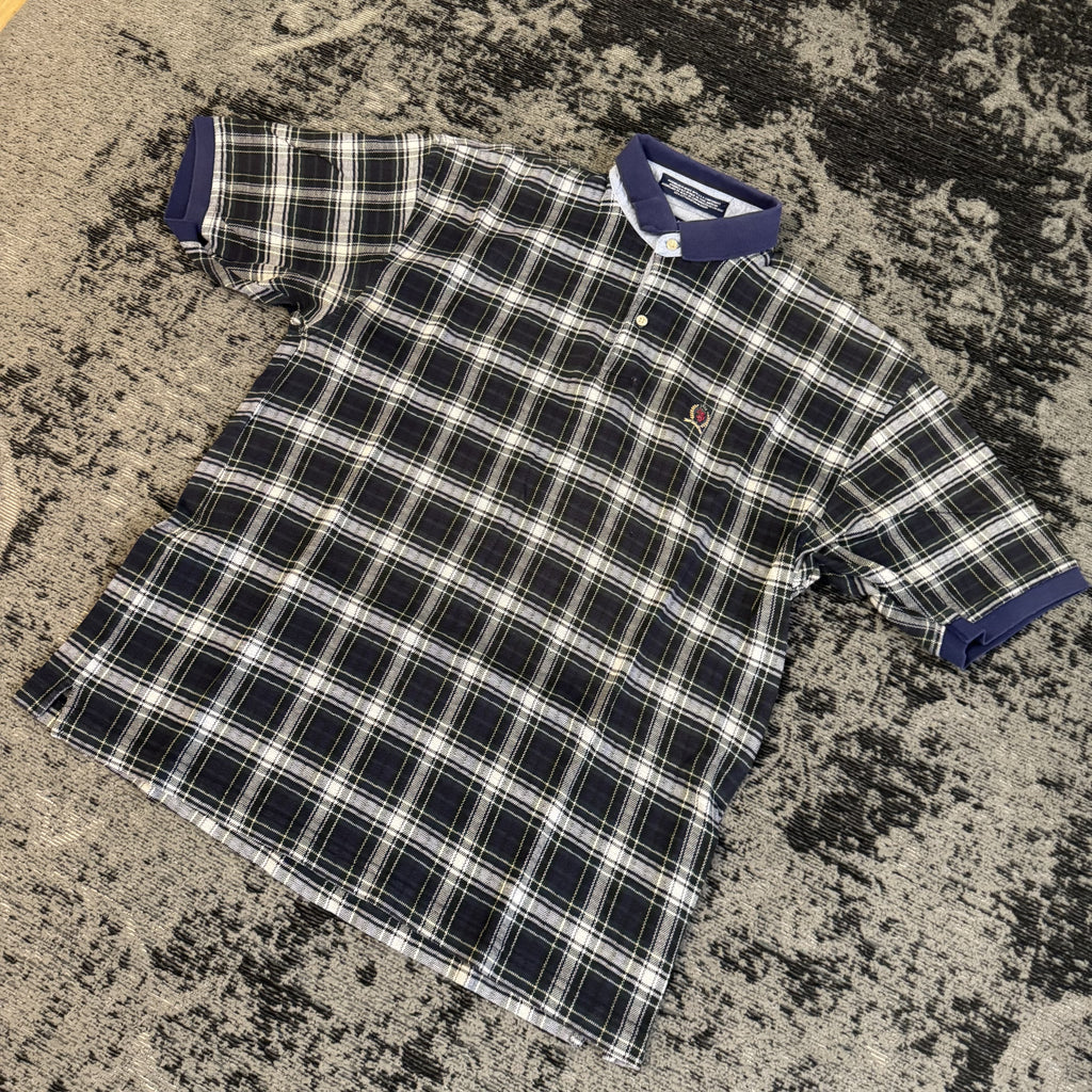 Tommy Hilfiger Black White Plaid Polo Shirt Size L