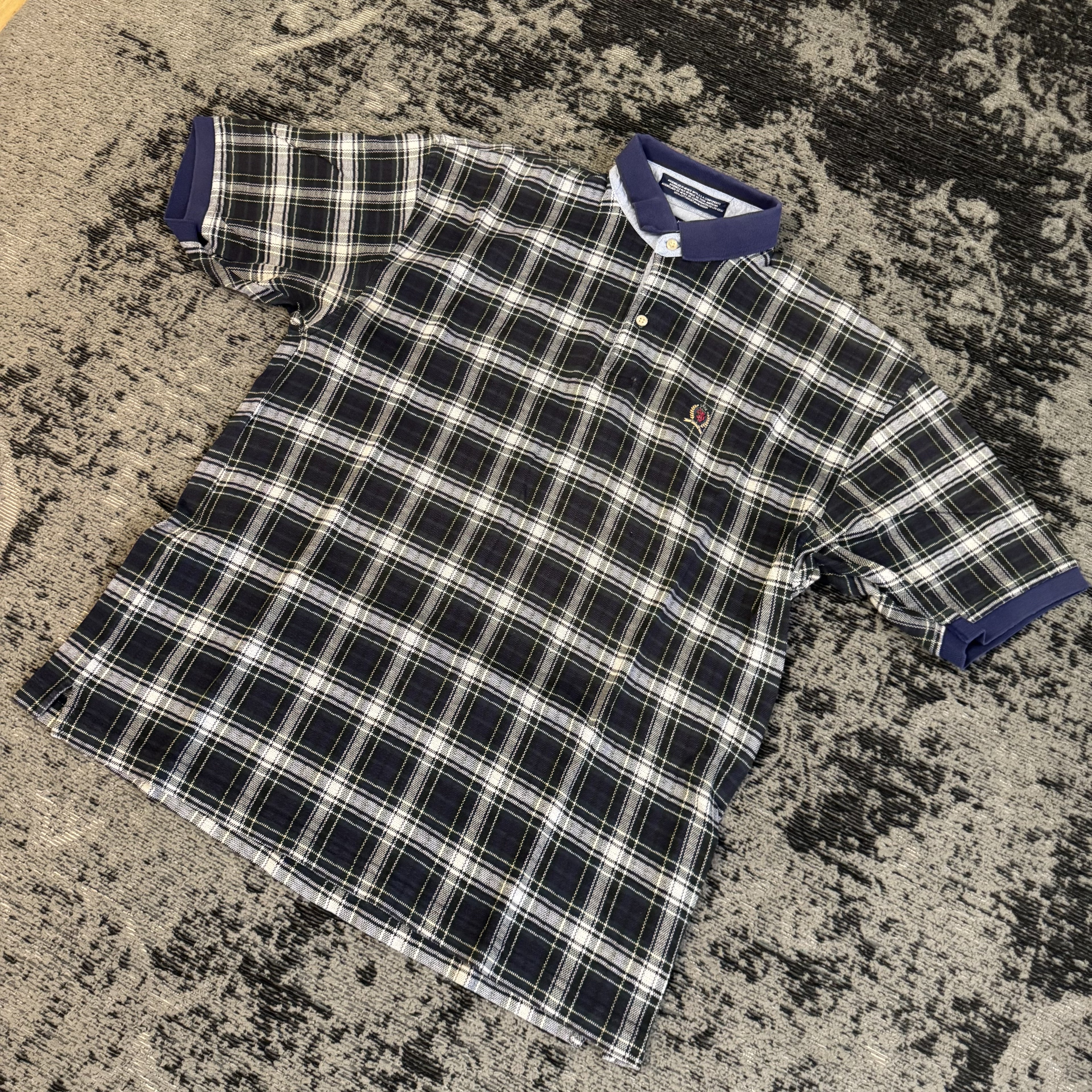 Tommy Hilfiger Black White Plaid Polo Shirt Size L