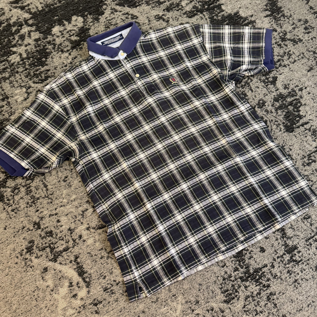 Tommy Hilfiger Black White Plaid Polo Shirt Size L