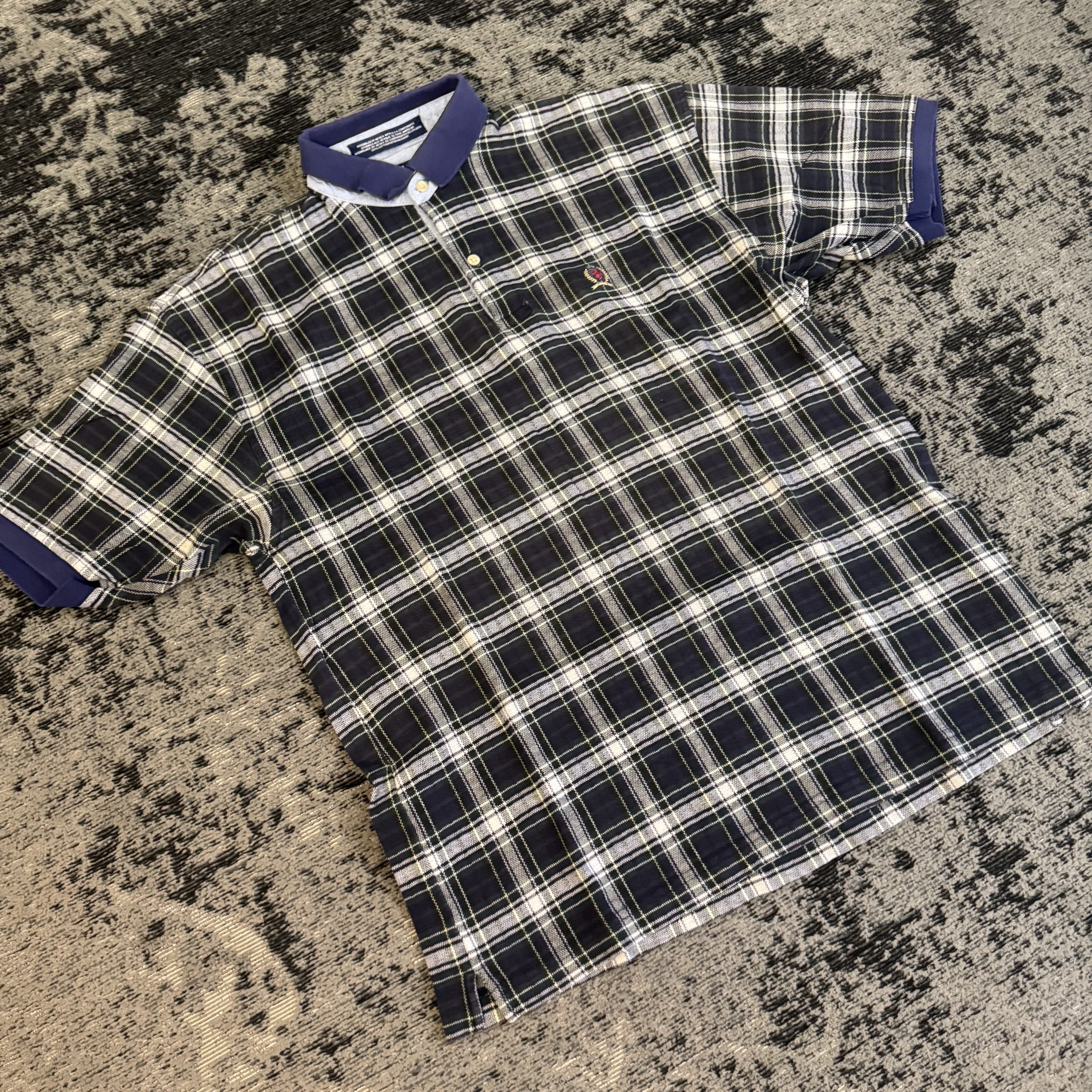 Tommy Hilfiger Black White Plaid Polo Shirt Size L